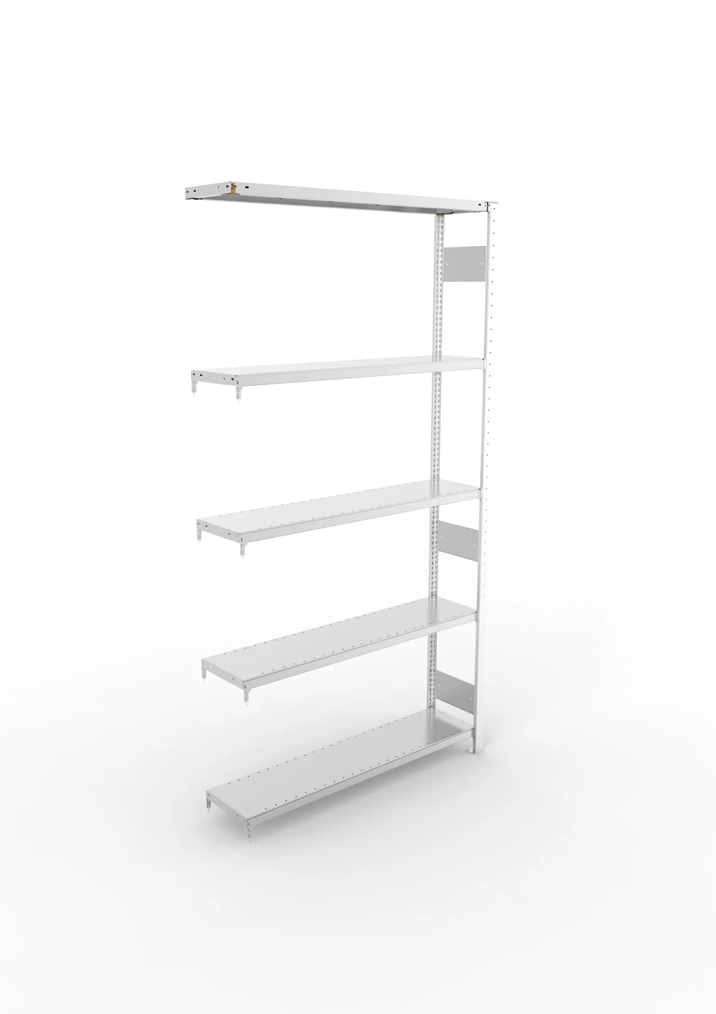 META CLIP S3, Fachbodenregal, Anbauregal, 2500 x 1300 x 300 mm, Fachlast 230 kg, 5 Ebenen, Längsriegel, verzinkt – Ansicht von oben