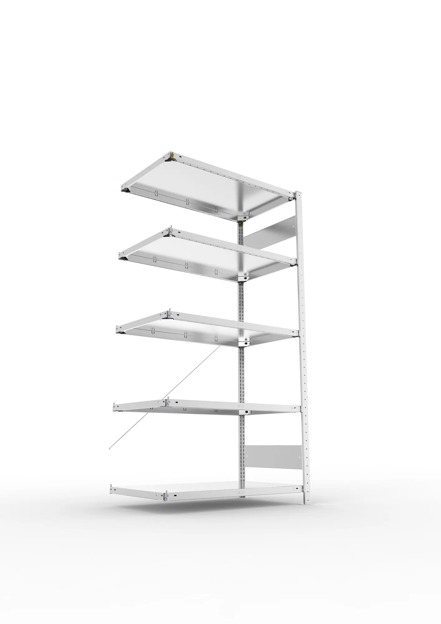 META CLIP, Fachbodenregal, Anbauregal, 2000 x 1000 x 600 mm, Fachlast 150 kg, 5 Ebenen, verzinkt – Ansicht von unten