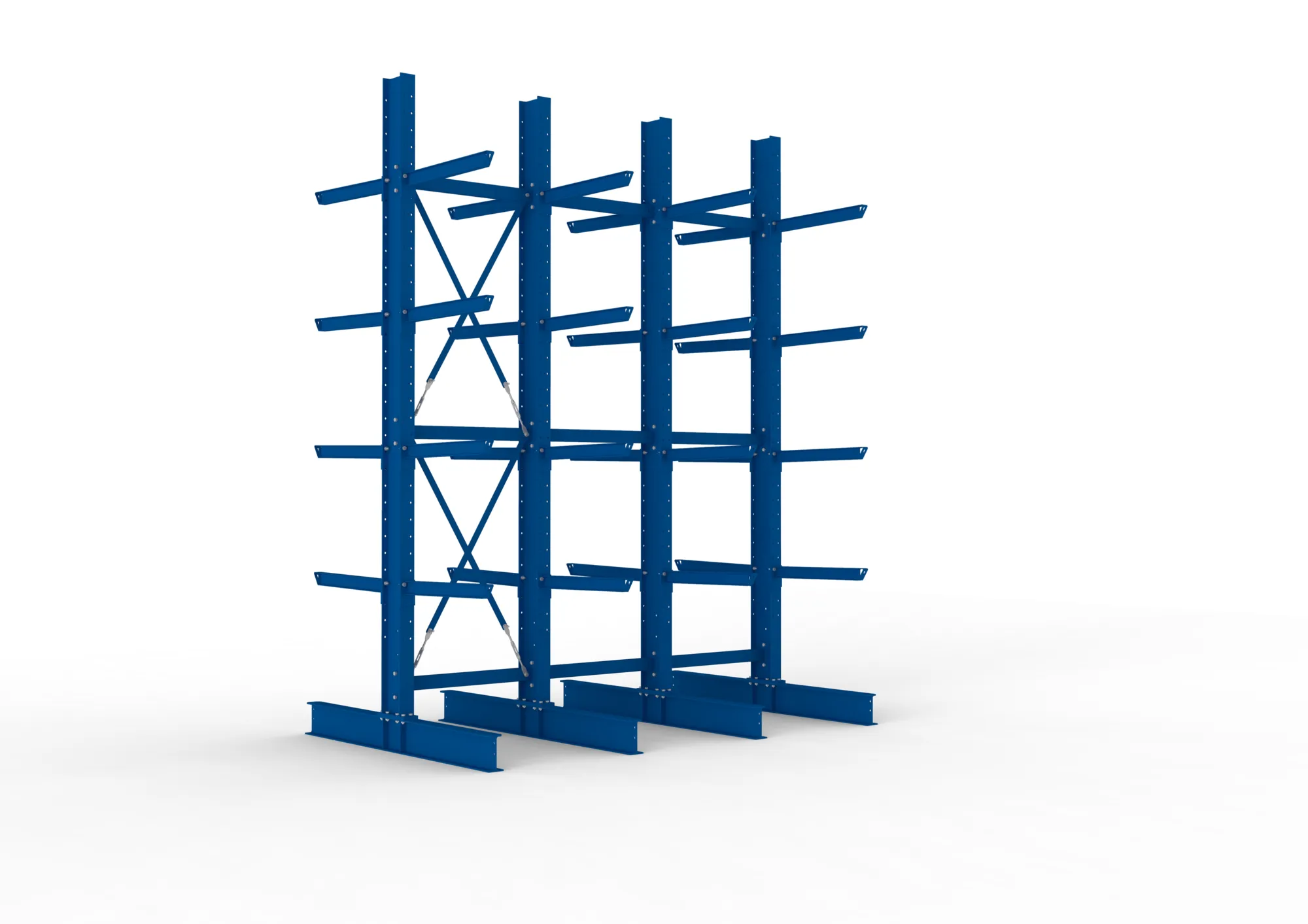 META MULTISTRONG H, Kragarmregal, 3 Felder, 4000 x 3000 x 800 mm, Armlast 630 kg, doppelseitig, 4+1 Ebenen – Ansicht in Blickhöhe