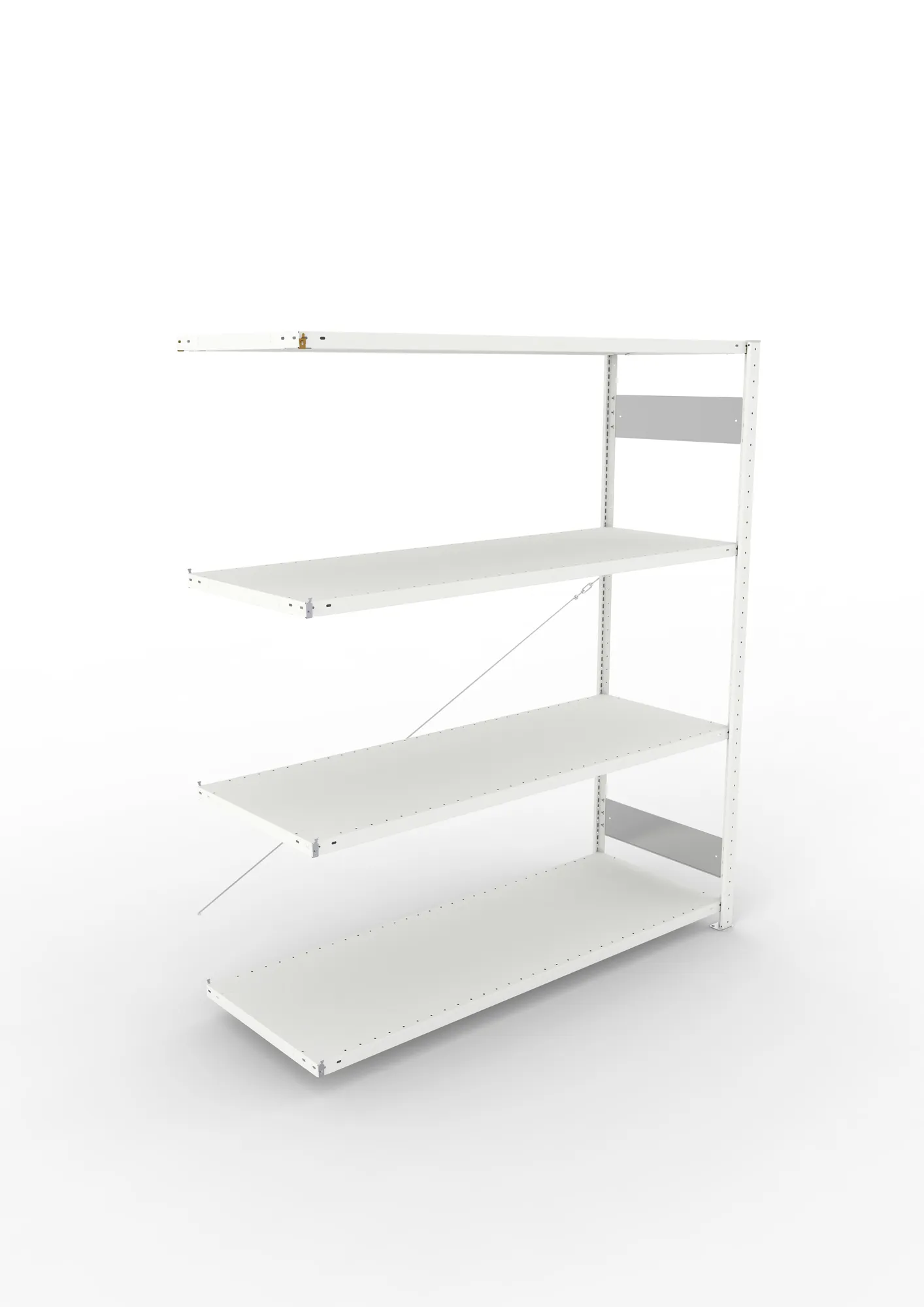 META CLIP S3, Fachbodenregal, Anbauregal, 2000 x 1700 x 600 mm, Fachlast 200 kg, 4 Ebenen, RAL 7035 – Ansicht von oben