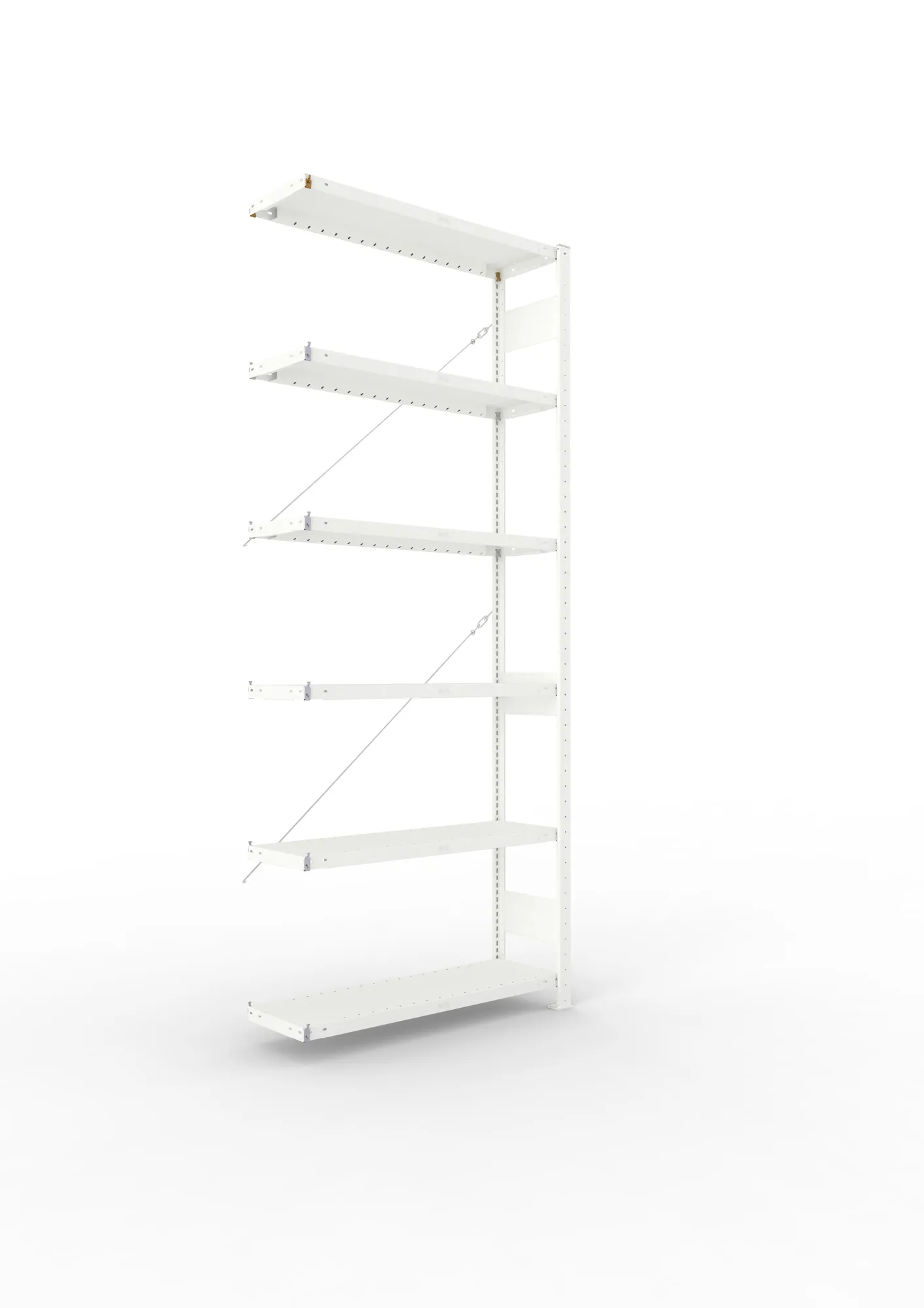 META CLIP, Fachbodenregal, Anbauregal, 2500 x 1000 x 300 mm, Fachlast 230 kg, 6 Ebenen, RAL 7035 – Ansicht in Blickhöhe