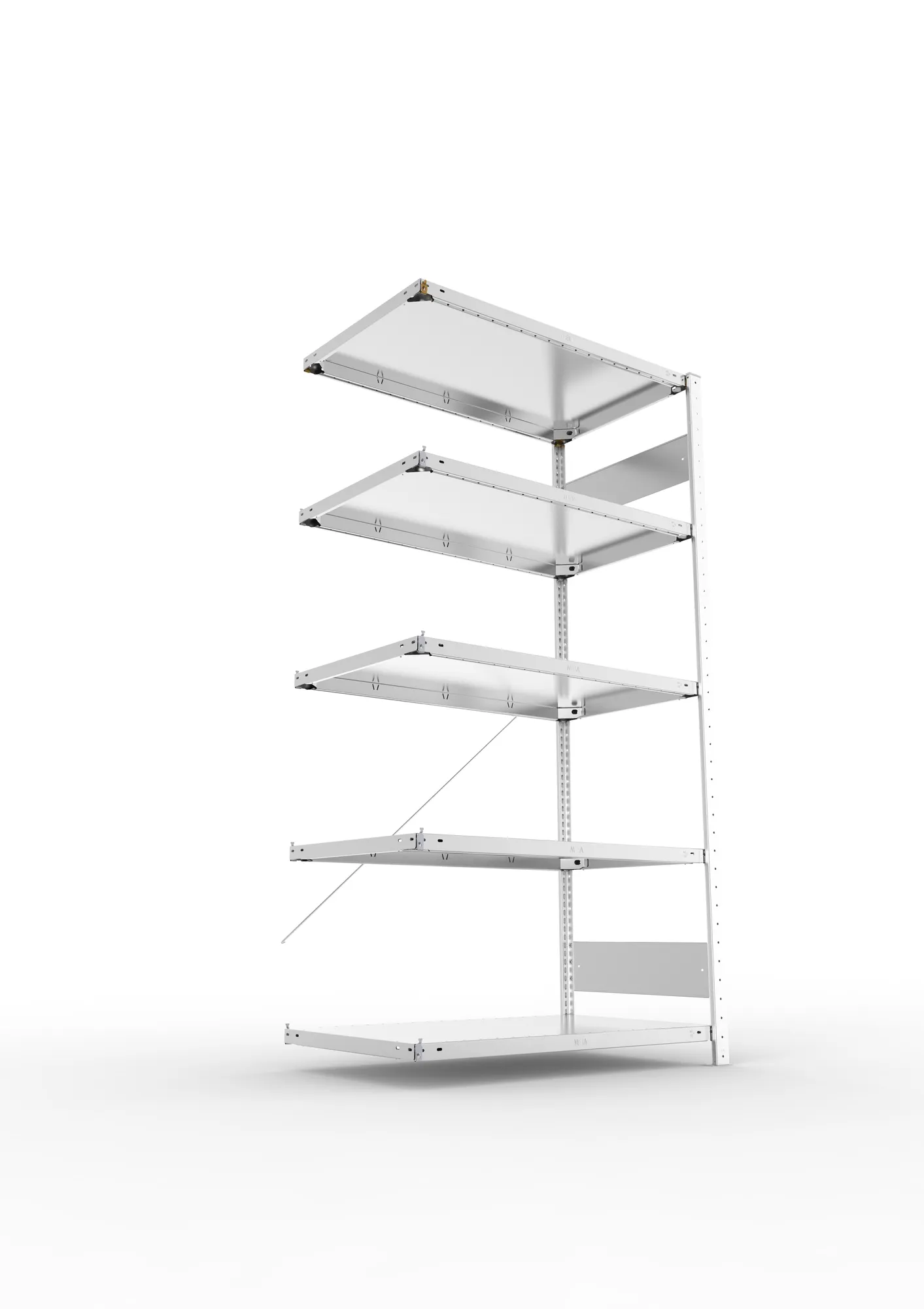 META CLIP S3, Fachbodenregal, Anbauregal, 2000 x 1000 x 600 mm, Fachlast 150 kg, 5 Ebenen, verzinkt – Ansicht von unten
