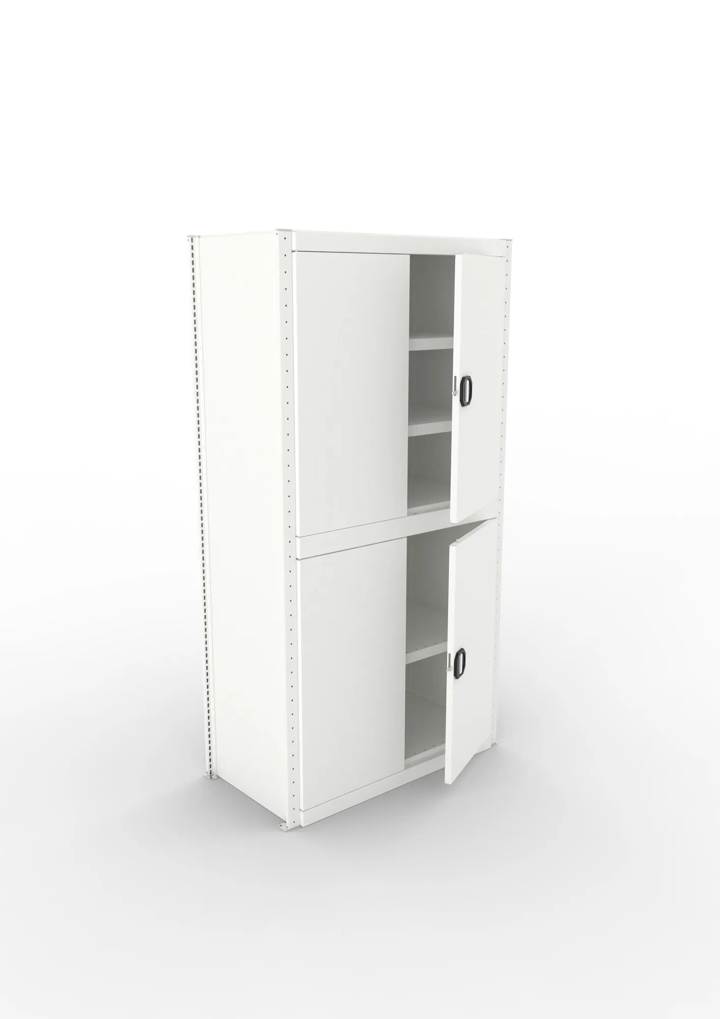 META CLIP, Schrankmodul, Grundregal, Variante 2, 2000 x 1000 x 500 mm, mit zwei Flügeltüren, RAL 7035 – Ansicht von oben
