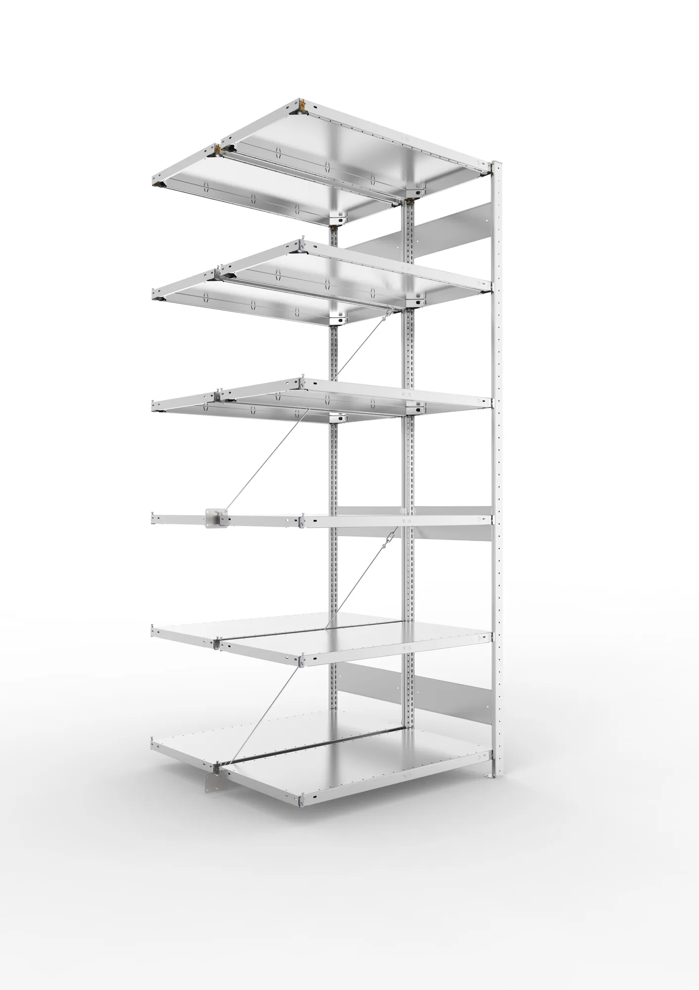 META CLIP, Fachbodenregal, Doppel-Anbauregal, 2500 x 1000 x 500 mm, Fachlast 150 kg, 6 Ebenen, verzinkt – Ansicht in Blickhöhe