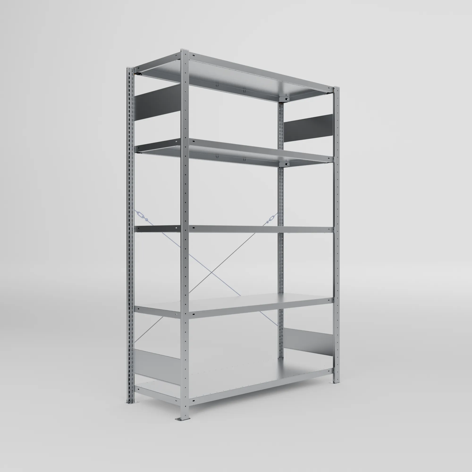 META CLIP S3, Fachbodenregal, Grundregal, 2000 x 1300 x 500 mm, Fachlast 230 kg, 5 Ebenen, verzinkt – Ansicht in Blickhöhe