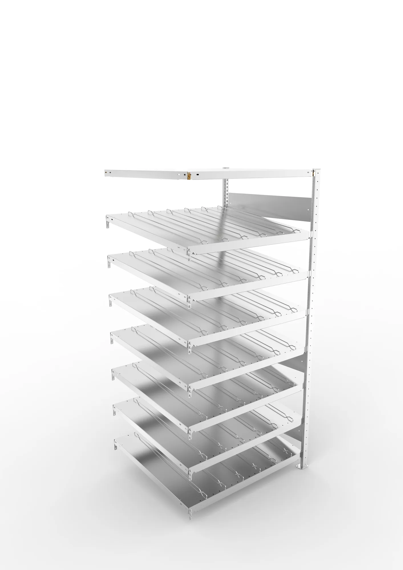 META CLIP S3, Schrägbodenregal, Anbauregal, 2000 x 1000 x 800 mm, Fachlast 230 kg, 8 Ebenen, verzinkt – Ansicht von oben