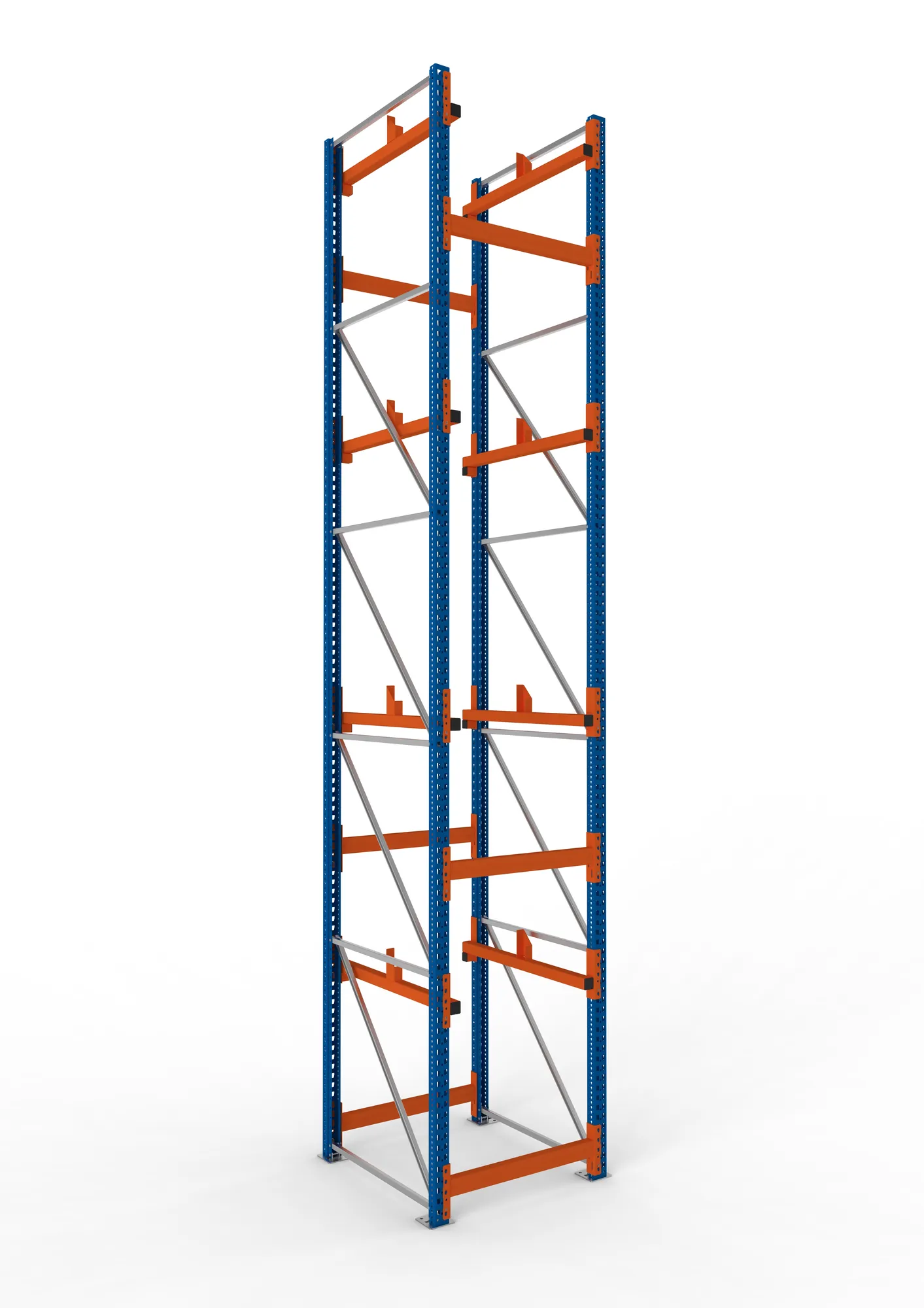 META MULTIPAL, Kabeltrommelregal, Grundregal, 5500 x 900 x 1100 mm, Feldlast 5500 kg, 2 Ebenen, Typ 1, RAL 5010 – Ansicht in Blickhöhe