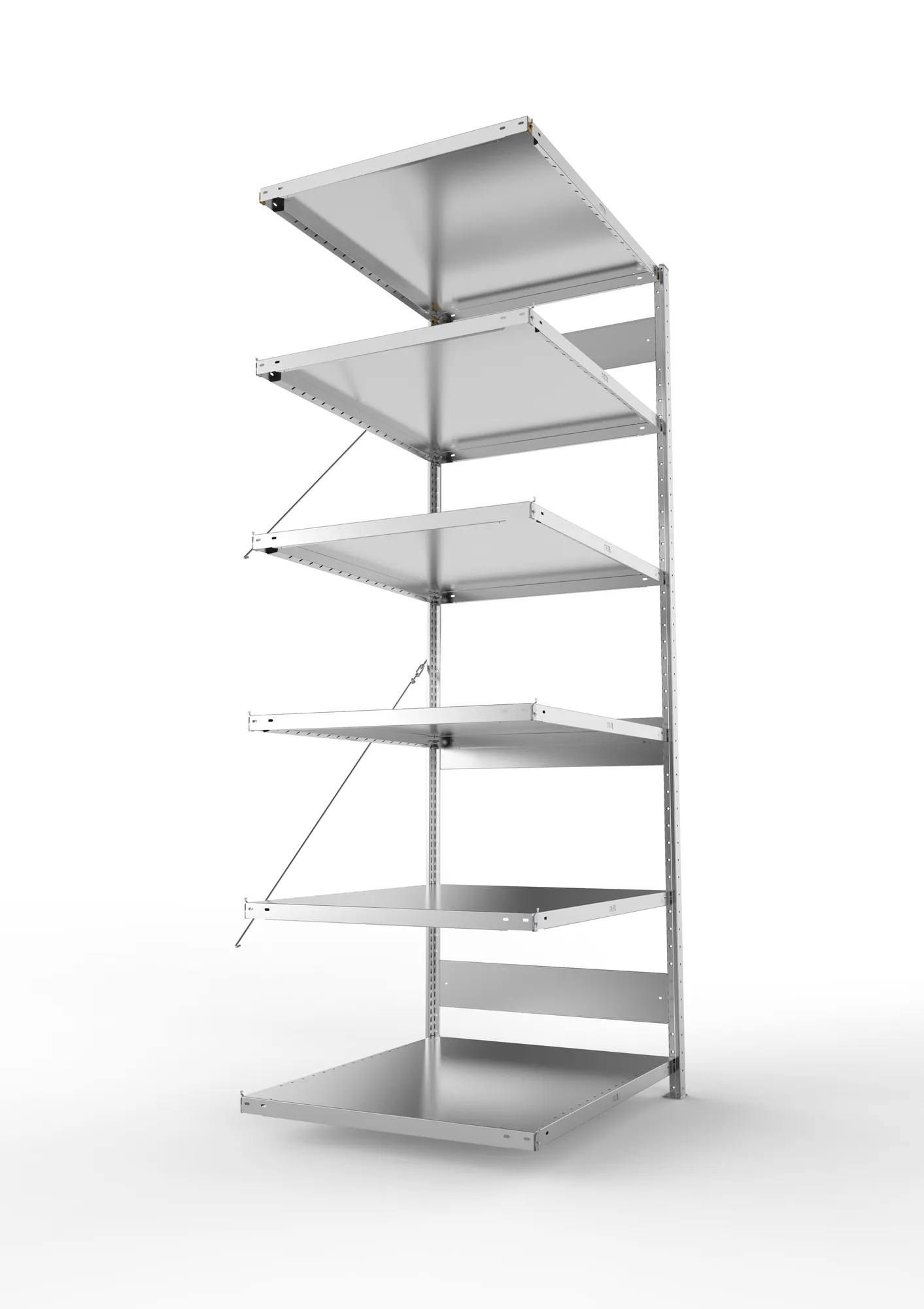 META CLIP, Fachbodenregal, Anbauregal, 2500 x 1000 x 800 mm, Fachlast 230 kg, 6 Ebenen, verzinkt – Seitenansicht