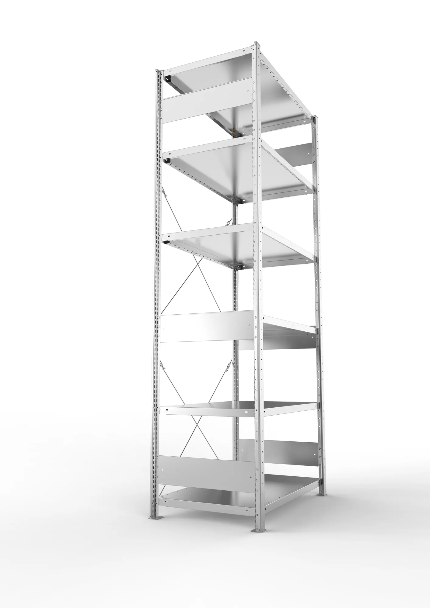 META CLIP S3, Fachbodenregal, Grundregal, 2500 x 1000 x 600 mm, Fachlast 230 kg, 6 Ebenen, verzinkt – Seitenansicht