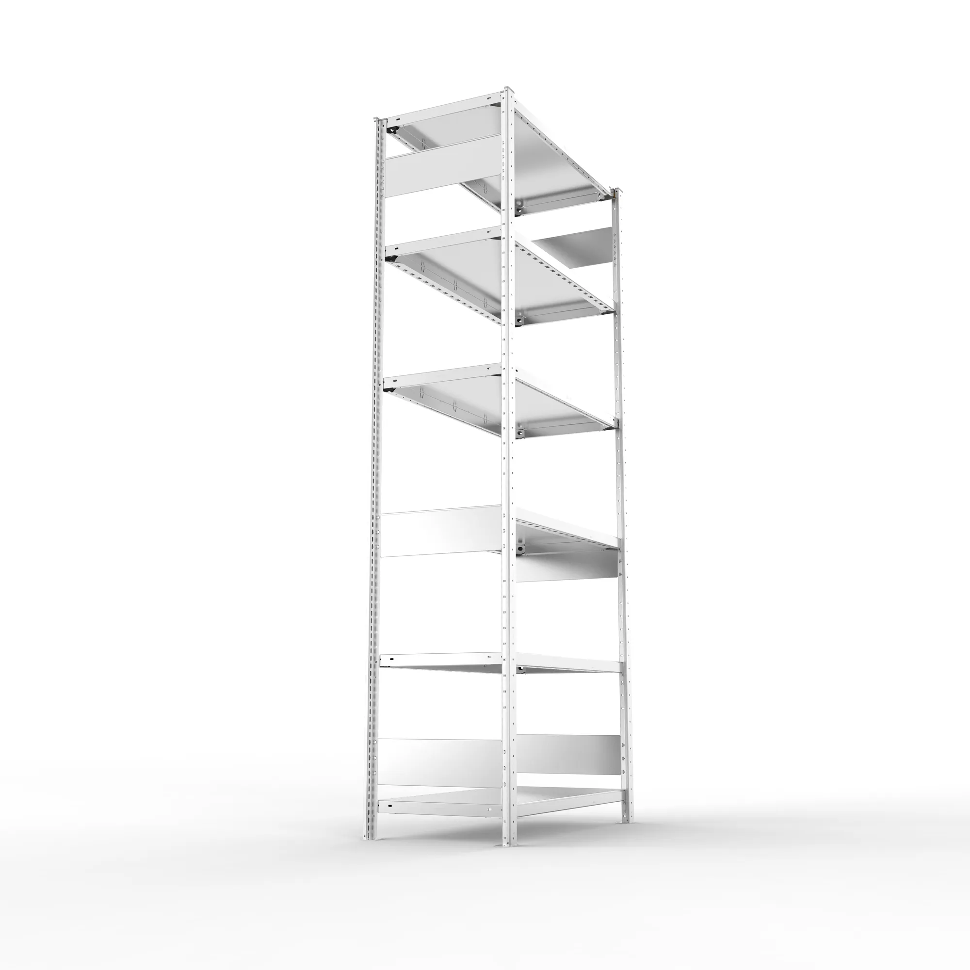 META CLIP S3, Fachbodenregal, Grundregal, 2500 x 1000 x 500 mm, Fachlast 230 kg, 6 Ebenen, Längsriegel, verzinkt – Seitenansicht