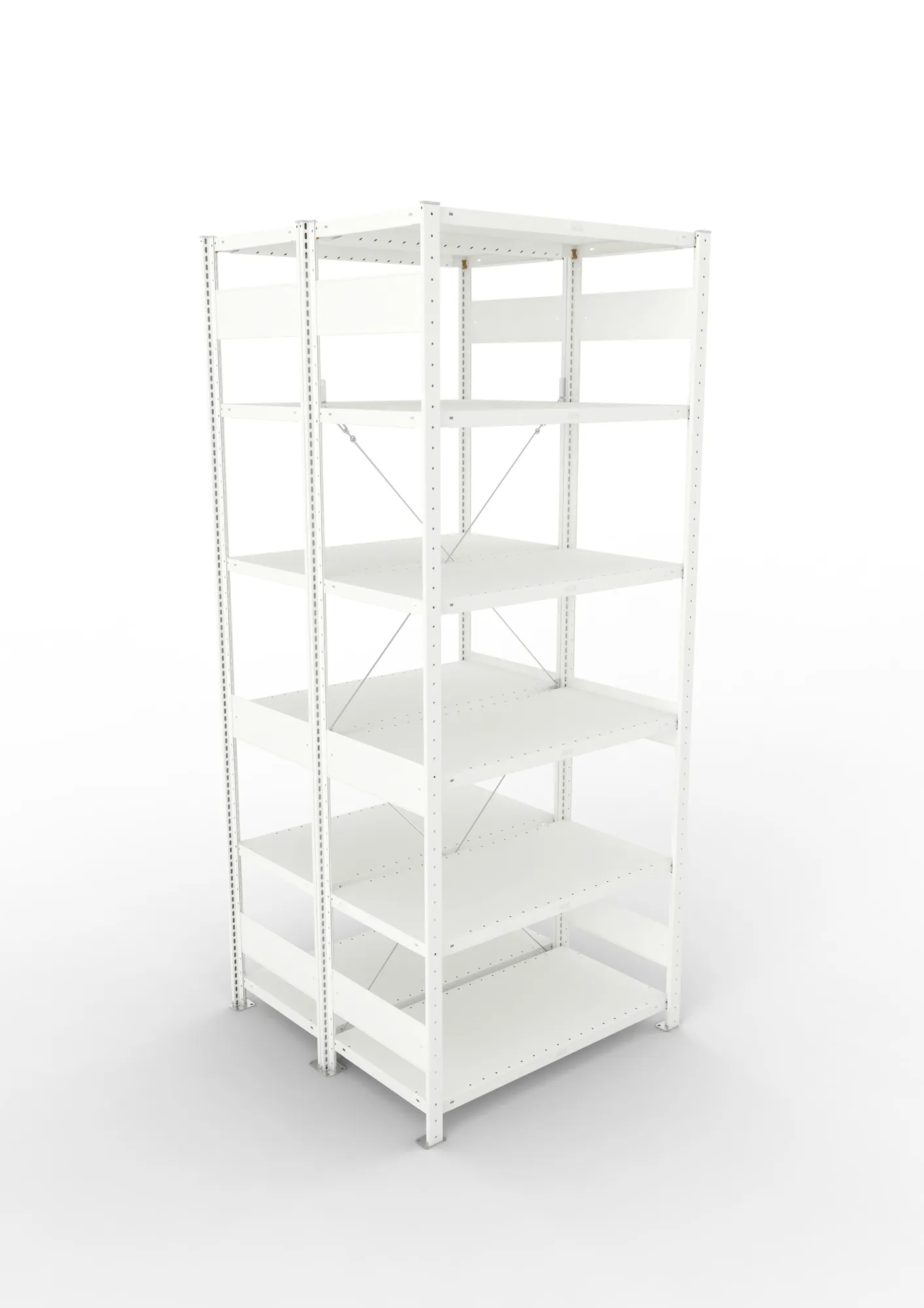 META CLIP, Fachbodenregal, Doppel-Grundregal, 2500 x 1000 x 500 mm, Fachlast 230 kg, 6 Ebenen, RAL 7035 – Ansicht von oben