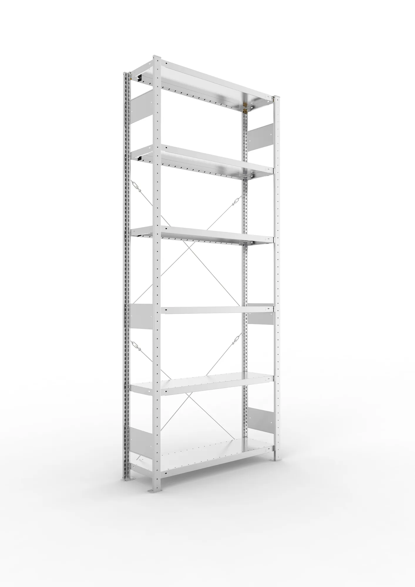 META CLIP S3, Fachbodenregal, Grundregal, 2500 x 1000 x 300 mm, Fachlast 230 kg, 6 Ebenen, verzinkt – Ansicht in Blickhöhe