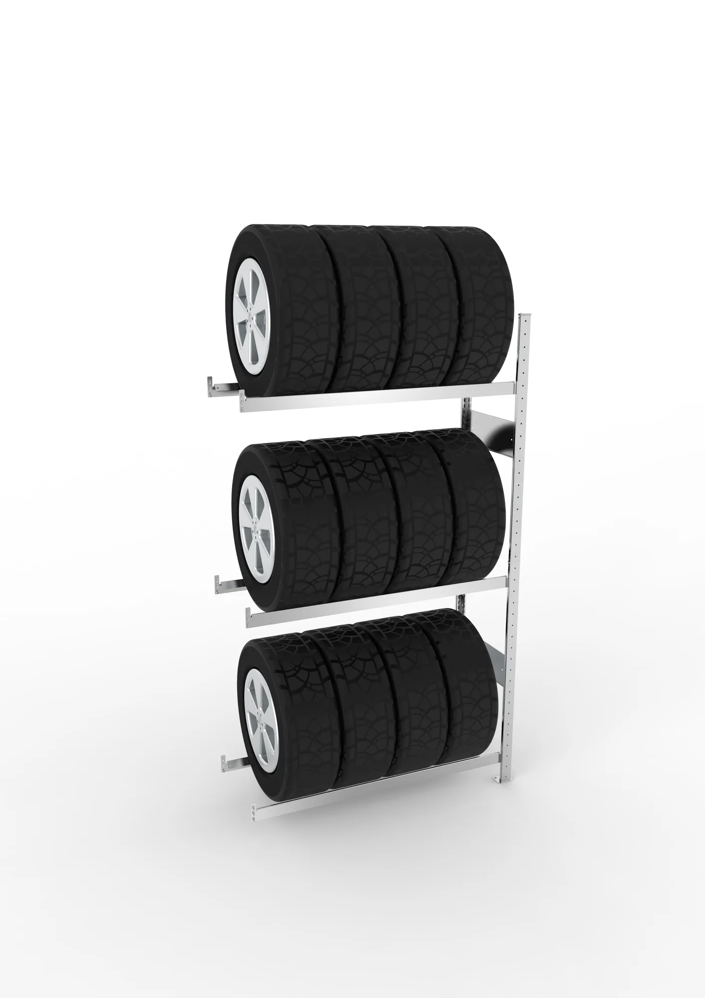 META CLIP SPLIT, Reifenregal, Anbauregal, 2000 x 1150 x 400 mm, Fachlast 150 kg, 3 Ebenen, verzinkt – Ansicht von oben