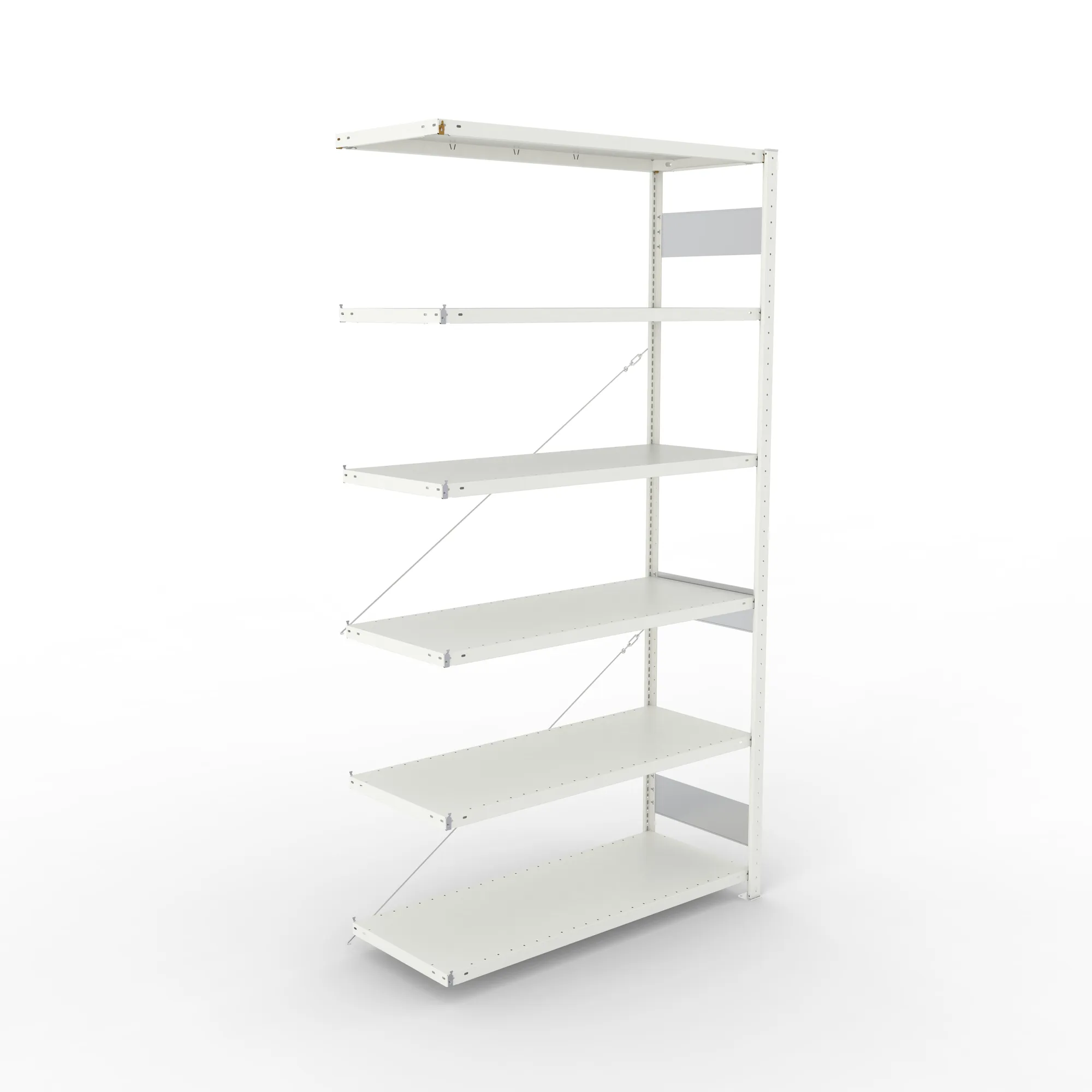 META CLIP S3, Fachbodenregal, Anbauregal, 2500 x 1300 x 500 mm, Fachlast 150 kg, 6 Ebenen, RAL 7035 – Ansicht von oben