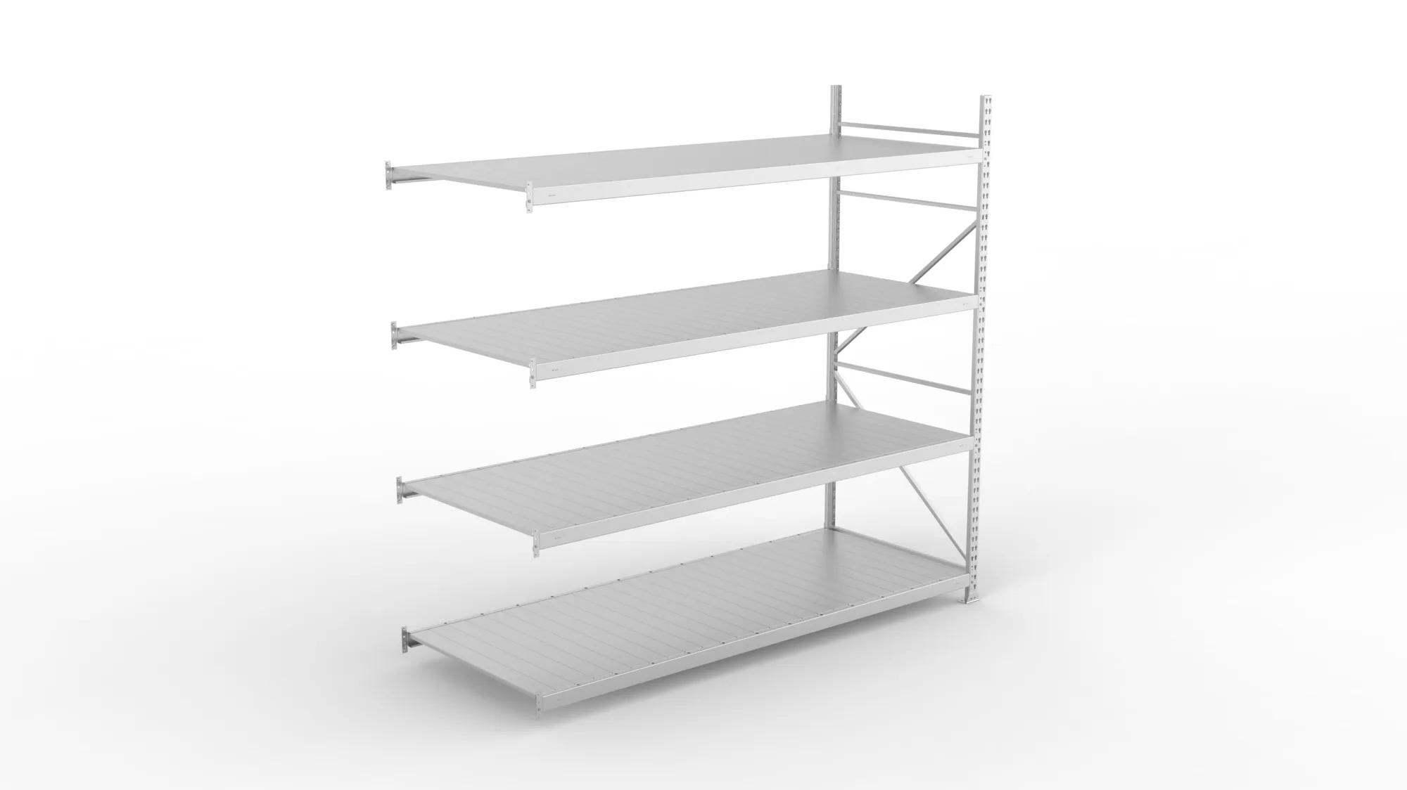 META MINI-RACK, Weitspannregal, Anbauregal, 2500 x 2600 x 1050 mm, Fachlast 490 kg, Stahlpaneelböden, 4 Ebenen – Ansicht von oben