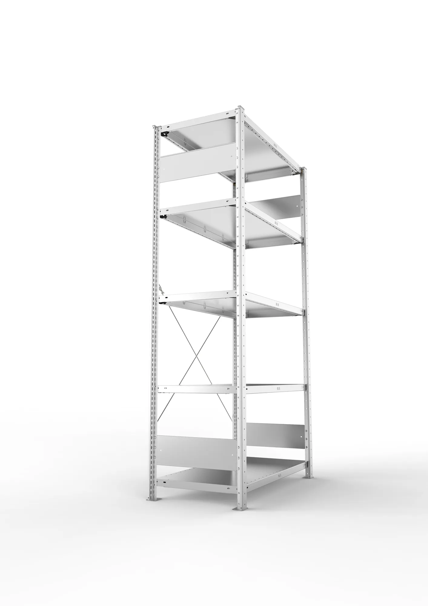 META CLIP S3, Fachbodenregal, Grundregal, 2000 x 1000 x 500 mm, Fachlast 150 kg, 5 Ebenen, verzinkt – Seitenansicht
