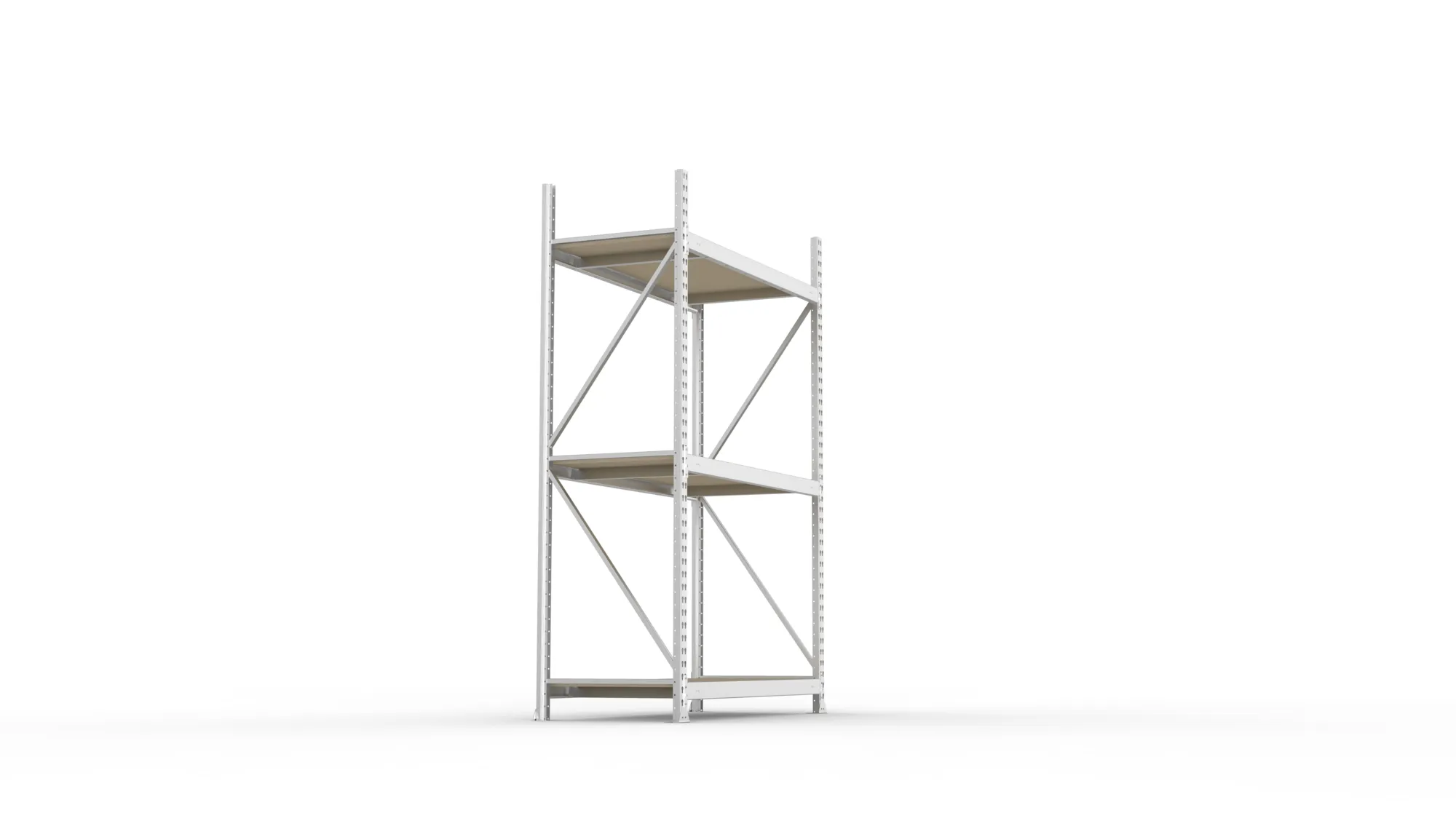 META MINI-RACK, Weitspannregal, Grundregal, 2200 x 1400 x 650 mm, Fachlast 600 kg, Spanplattenböden, 3 Ebenen – Seitenansicht