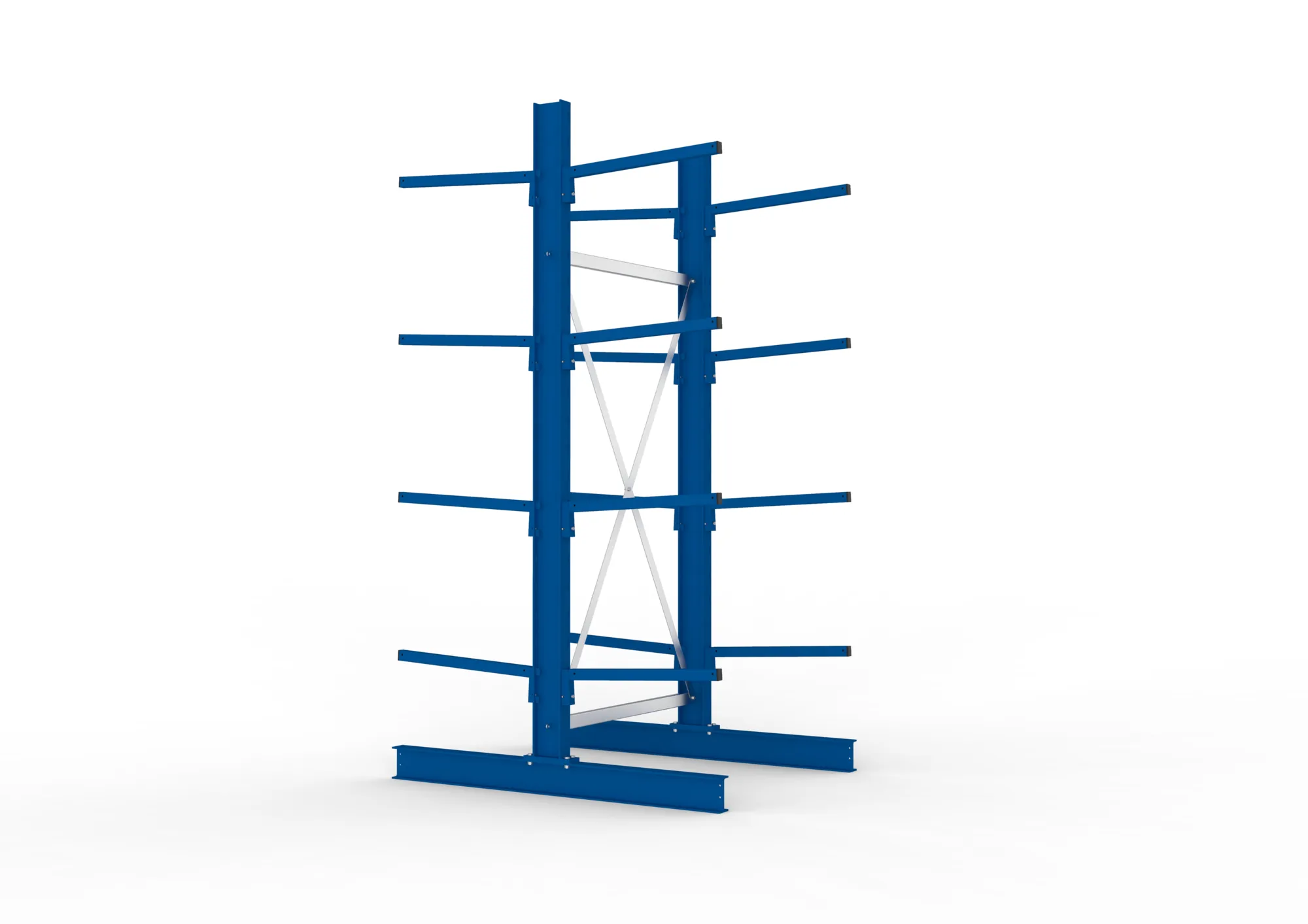 META MULTISTRONG L, Kragarmregal, Grundregal, 2500 x 1000 x 600 mm, Armlast 140 kg, doppelseitig, 4+1 Ebenen – Seitenansicht