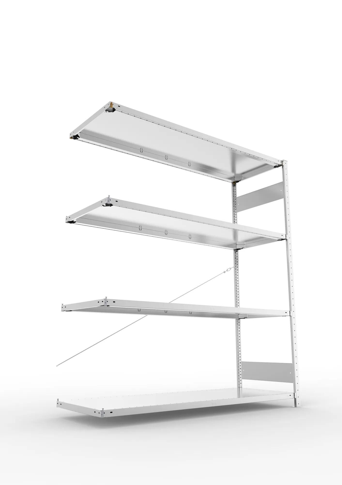 META CLIP S3, Fachbodenregal, Anbauregal, 2000 x 1700 x 600 mm, Fachlast 200 kg, 4 Ebenen, verzinkt – Ansicht von unten