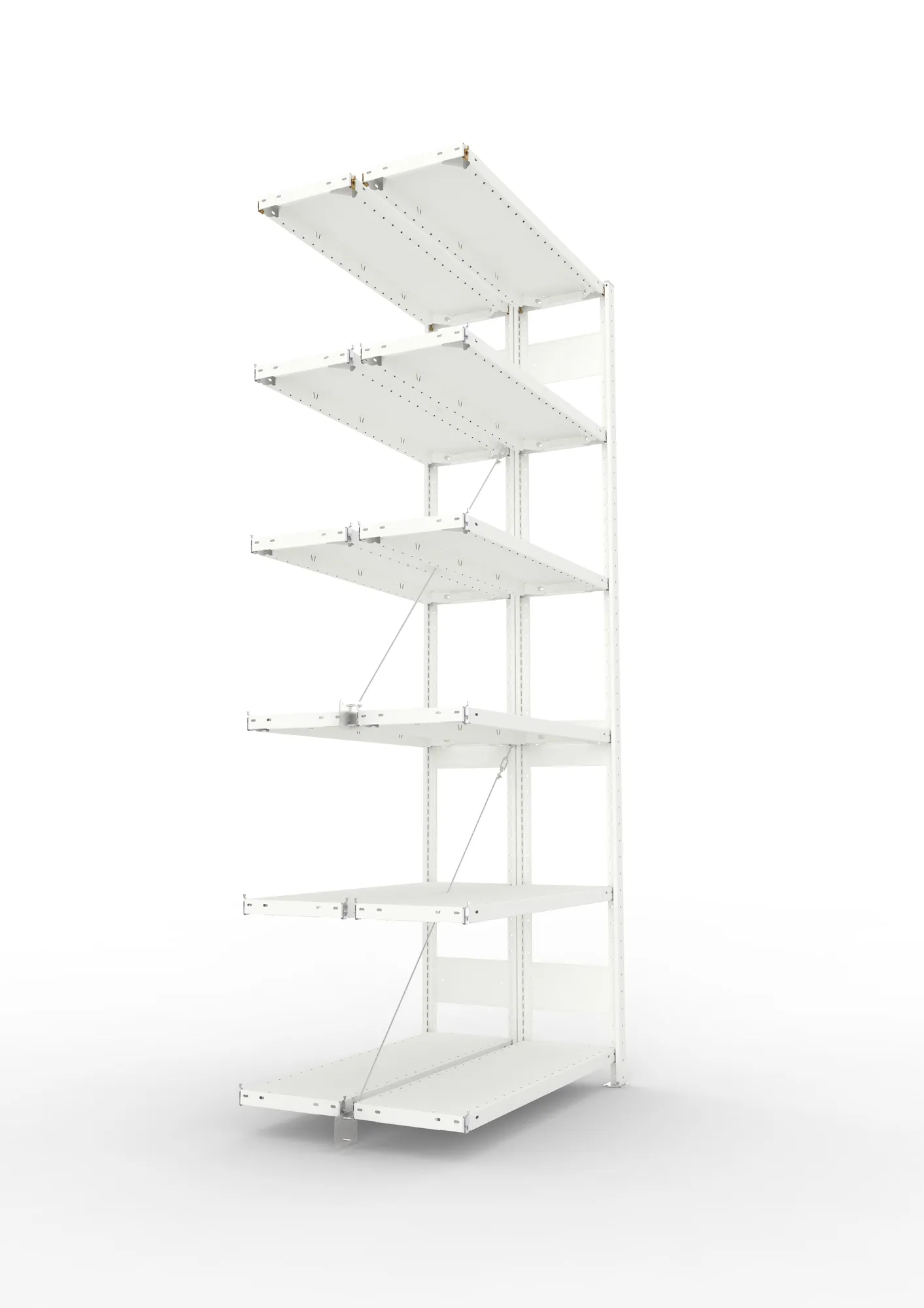 META CLIP, Fachbodenregal, Doppel-Anbauregal, 2500 x 1000 x 300 mm, Fachlast 150 kg, 6 Ebenen, RAL 7035 – Seitenansicht