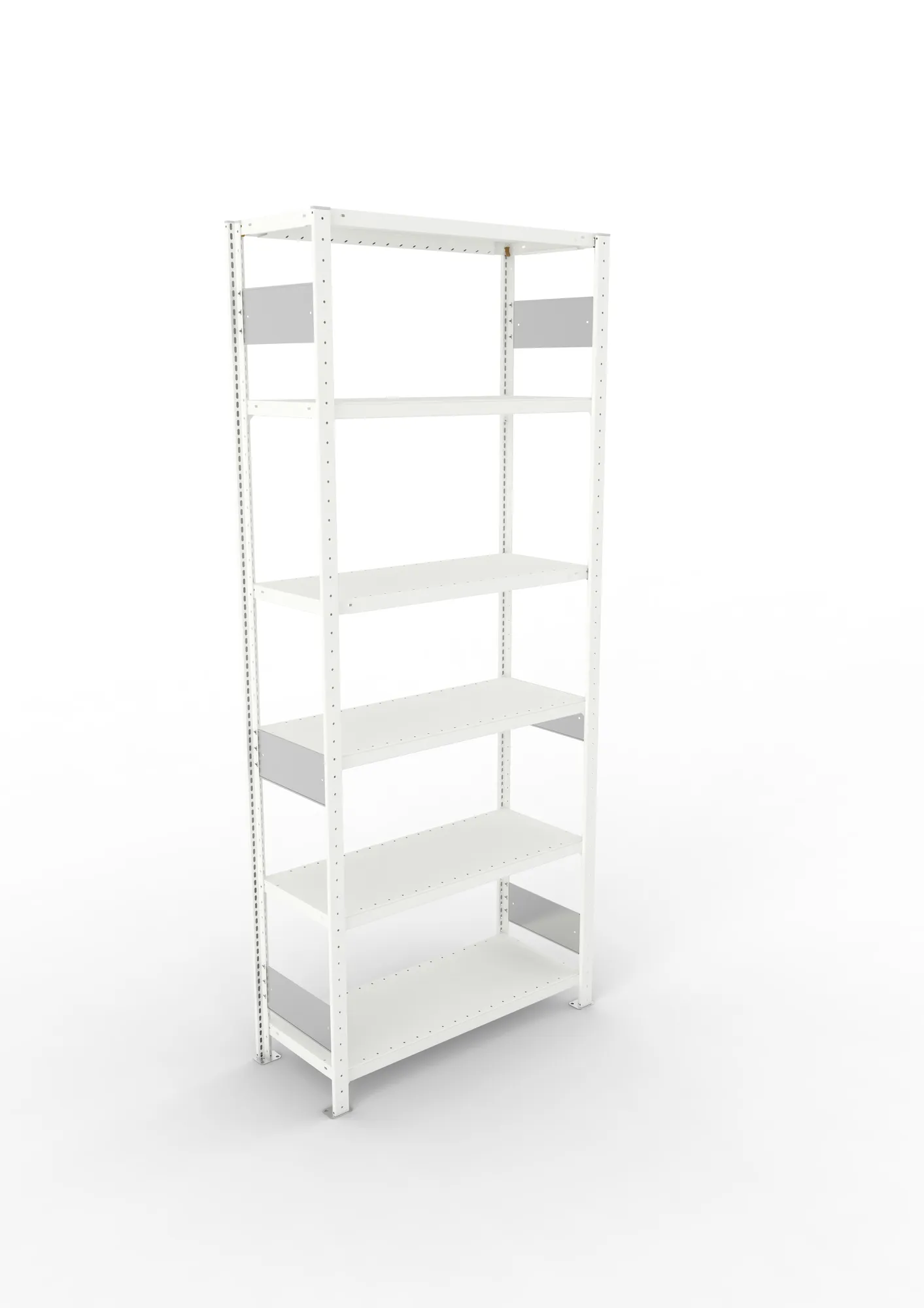 META CLIP S3, Fachbodenregal, Grundregal, 2500 x 1000 x 400 mm, Fachlast 230 kg, 6 Ebenen, Längsriegel, RAL 7035 – Ansicht von oben