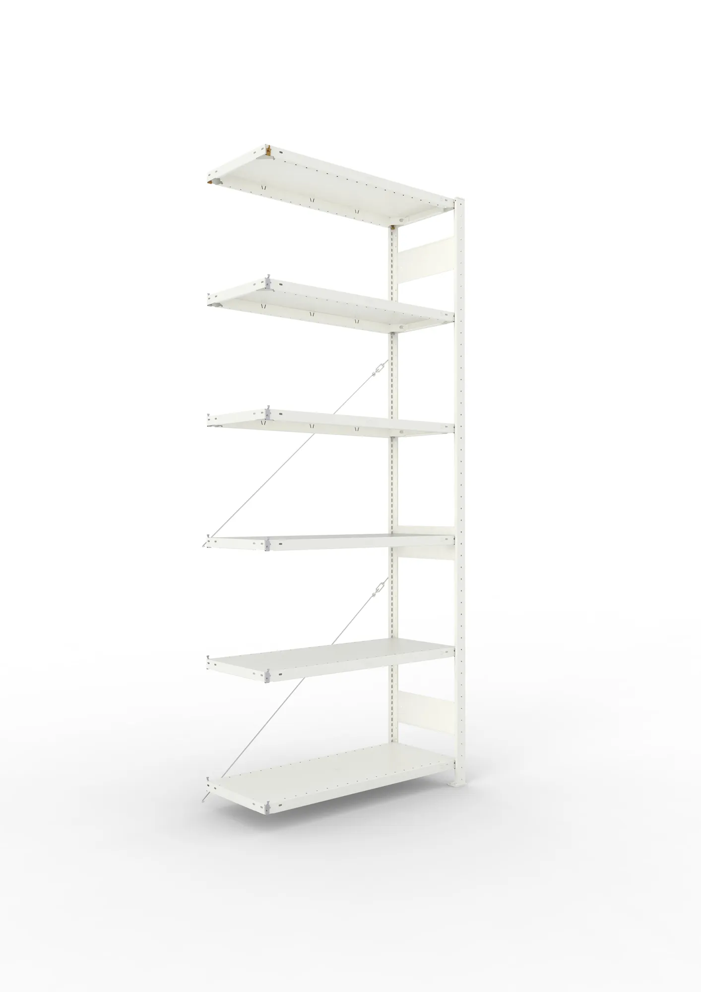 META CLIP, Fachbodenregal, Anbauregal, 2500 x 1000 x 400 mm, Fachlast 150 kg, 6 Ebenen, RAL 7035 – Ansicht in Blickhöhe