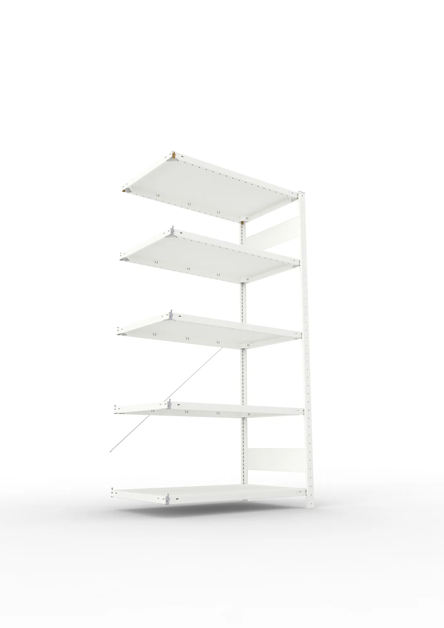META CLIP, Fachbodenregal, Anbauregal, 2000 x 1000 x 600 mm, Fachlast 150 kg, 5 Ebenen, RAL 7035 – Ansicht von unten