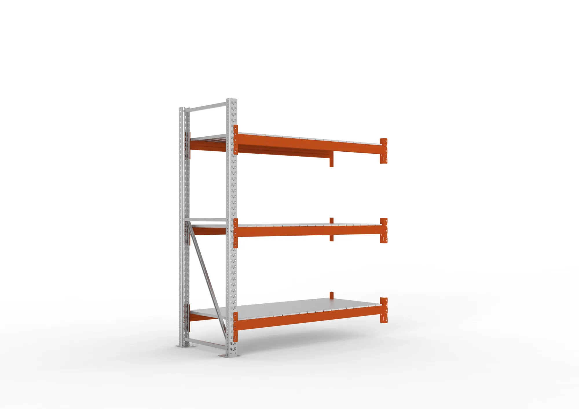 META MULTIPAL, Großfachregal, Anbauregal, 2200 x 1825 x 800 mm, Fachlast 1800 kg, 3 Ebenen, Stahlpaneele, verzinkt – Ansicht in Blickhöhe