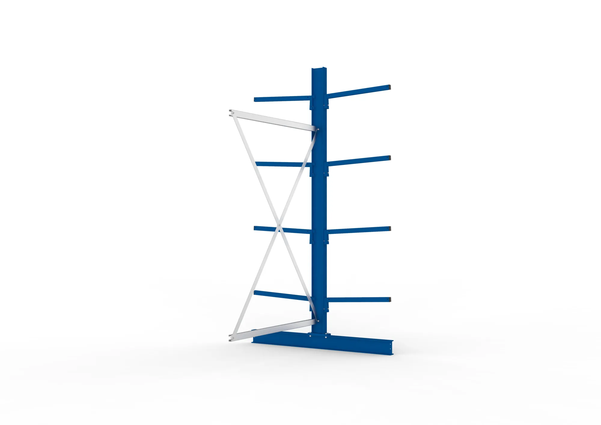 META MULTISTRONG L, Kragarmregal, Anbauregal, 2500 x 1300 x 600 mm, Armlast 140 kg, doppelseitig, 4+1 Ebenen – Seitenansicht