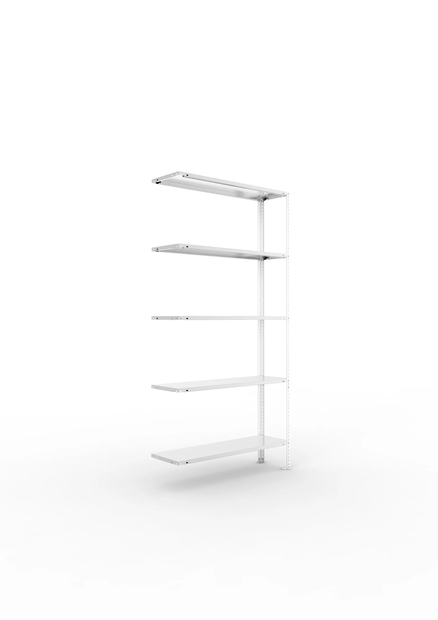 META FIX, Fachbodenregal, Anbauregal, 2000 x 1000 x 300 mm, Fachlast 80 kg, 5 Ebenen, verzinkt – Ansicht in Blickhöhe