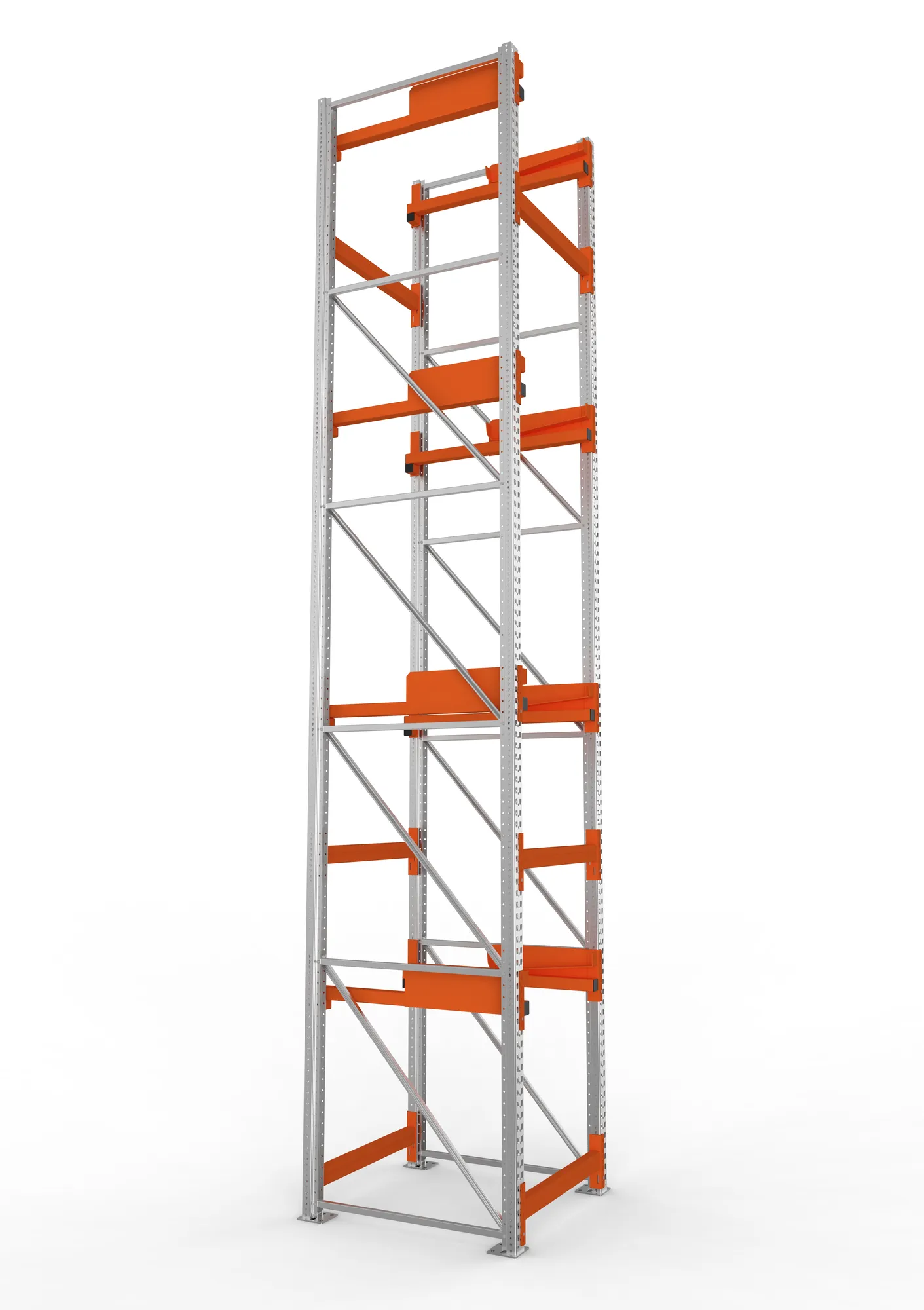 META MULTIPAL, Kabeltrommelregal, Grundregal, 5500 x 900 x 1100 mm, Feldlast 5500 kg, 4 Ebenen, Typ 2, RAL 5010 – Seitenansicht