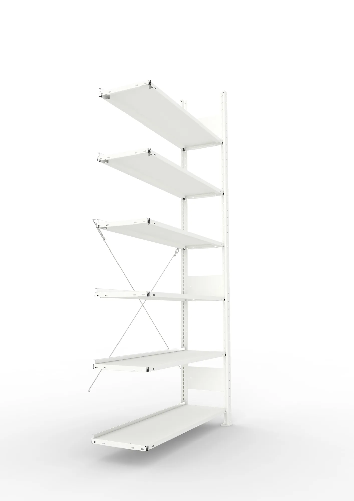 META CLIP COMPACT, Büro-Steckregal, Anbauregal, 2200 x 1000 x 300 mm, Fachlast 80 kg, 6+0 Ebenen, RAL 7035 – Seitenansicht