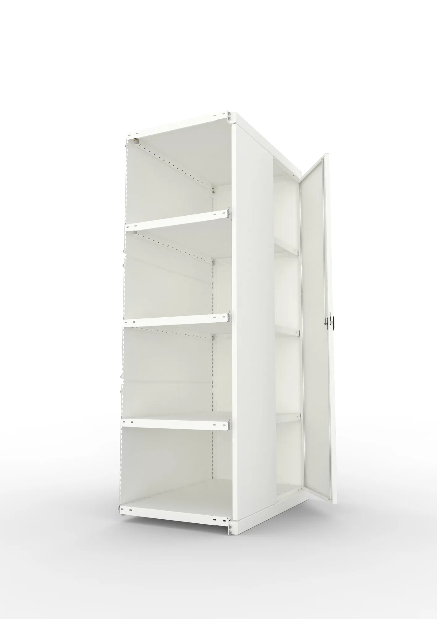 META CLIP, Schrankmodul, Anbauregal, Variante 3, 2000 x 1000 x 600 mm, mit Volltür, RAL 7035 – Seitenansicht