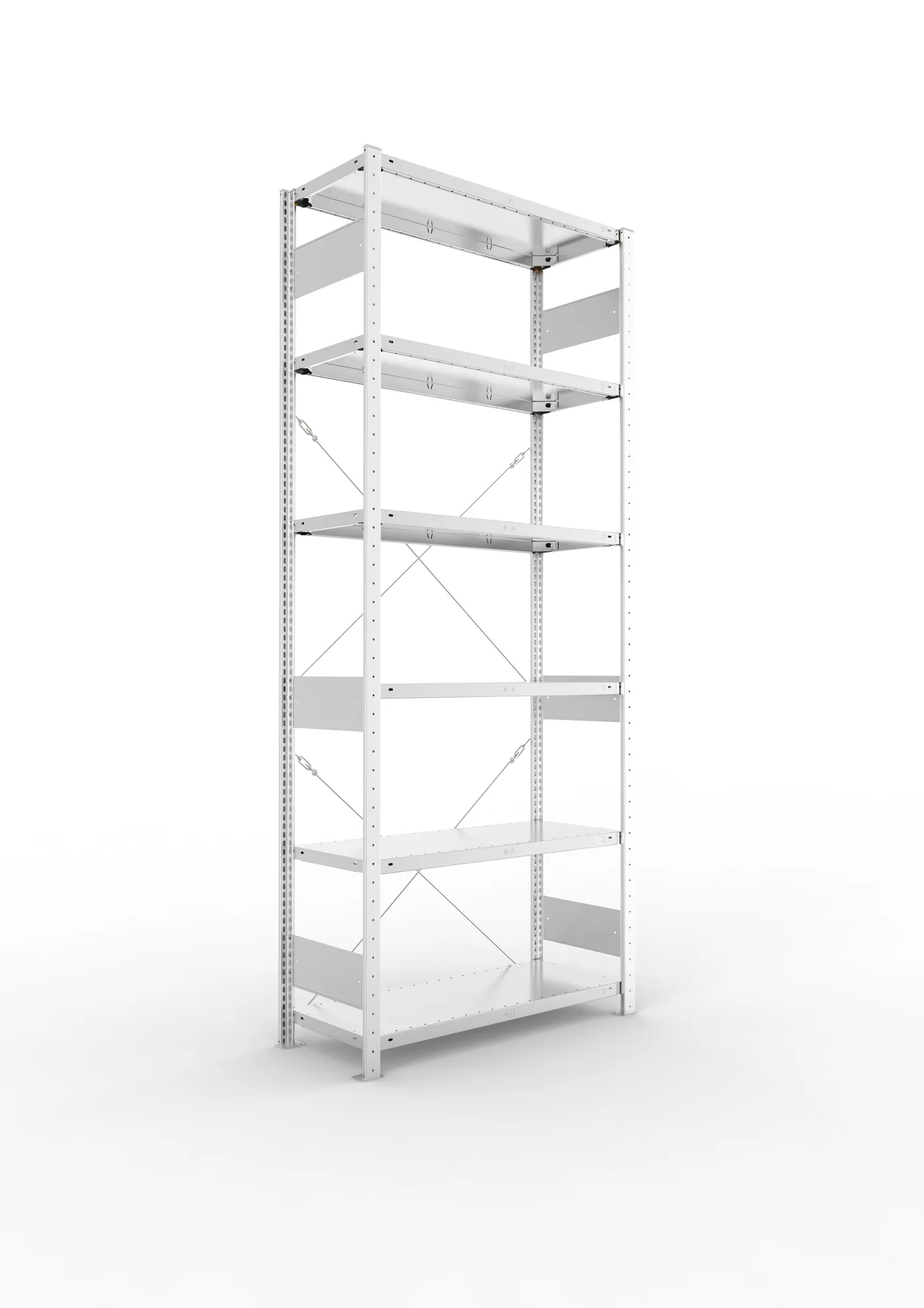 META CLIP S3, Fachbodenregal, Grundregal, 2500 x 1000 x 400 mm, Fachlast 150 kg, 6 Ebenen, verzinkt – Ansicht in Blickhöhe