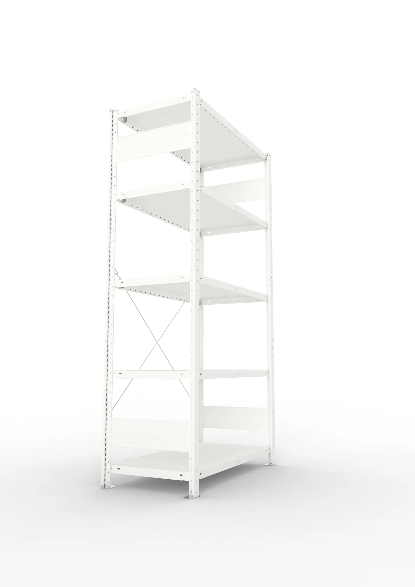 META CLIP, Fachbodenregal, Grundregal, 2000 x 1000 x 500 mm, Fachlast 230 kg, 5 Ebenen, RAL 7035 – Seitenansicht