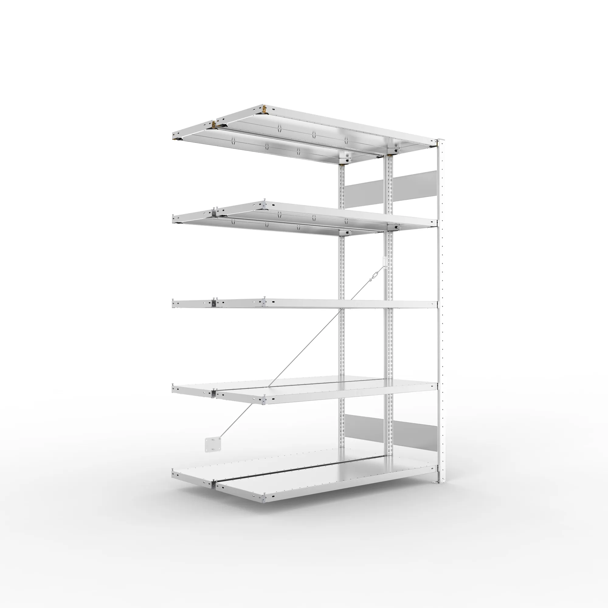 META CLIP S3, Fachbodenregal, Doppel-Anbauregal, 2000 x 1300 x 400 mm, Fachlast 150 kg, 5 Ebenen, verzinkt – Ansicht in Blickhöhe