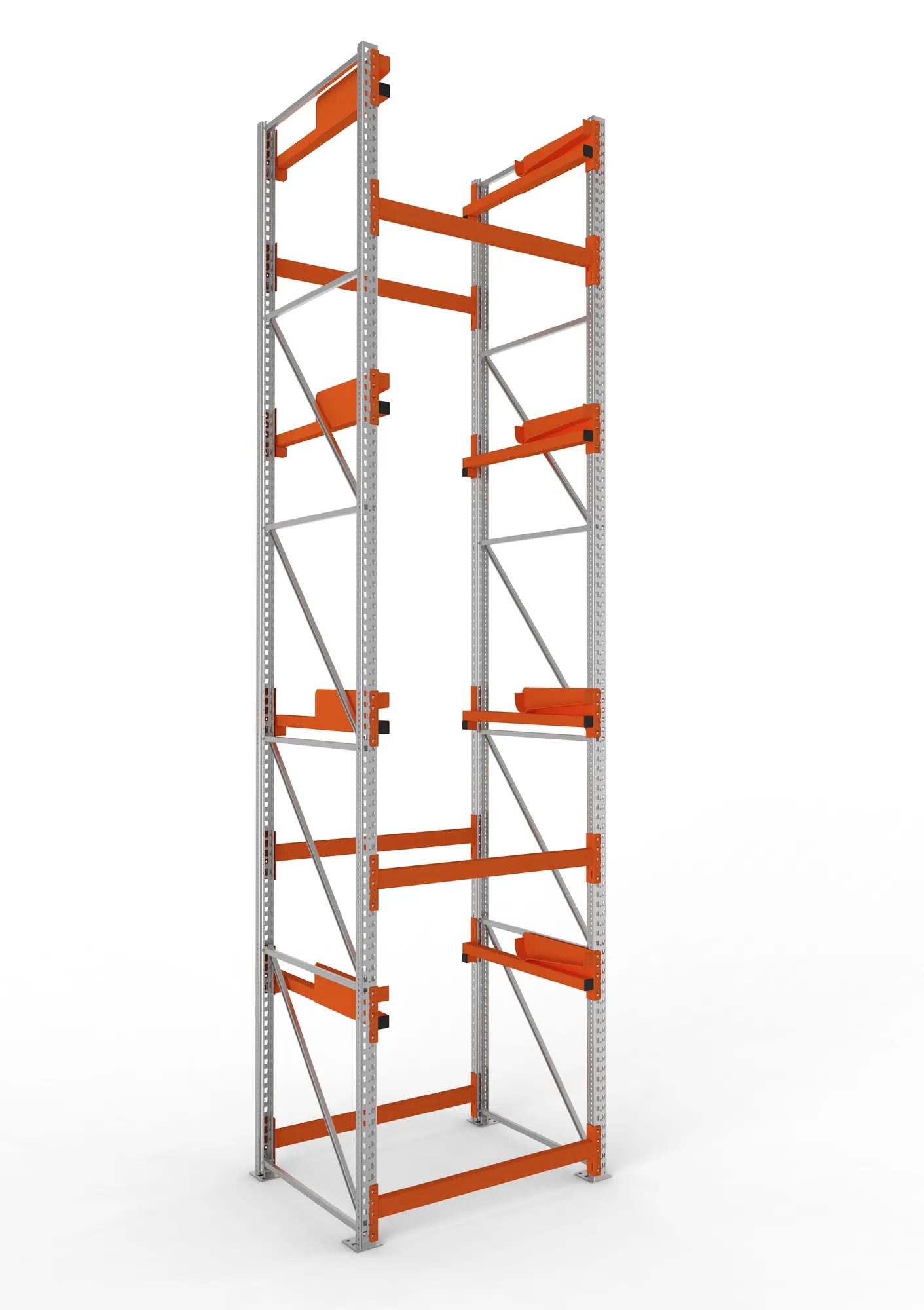 META MULTIPAL, Kabeltrommelregal, Grundregal, 5500 x 1300 x 1100 mm, Feldlast 5500 kg, 4 Ebenen, Typ 2, RAL 5010 – Ansicht in Blickhöhe
