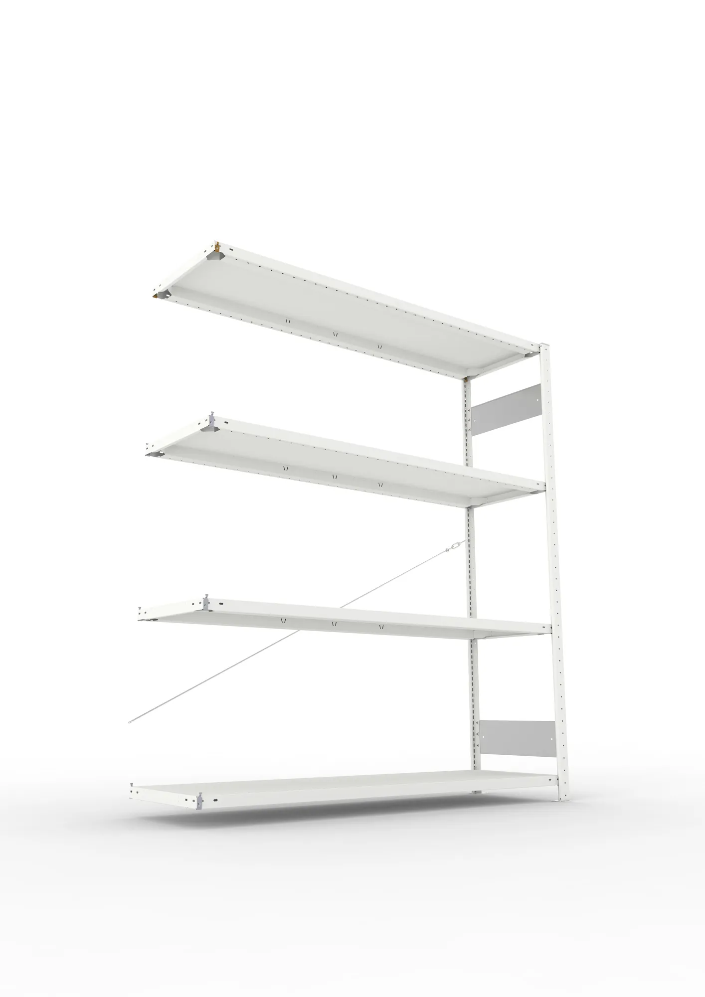META CLIP S3, Fachbodenregal, Anbauregal, 2000 x 1700 x 500 mm, Fachlast 200 kg, 4 Ebenen, RAL 7035 – Ansicht von unten
