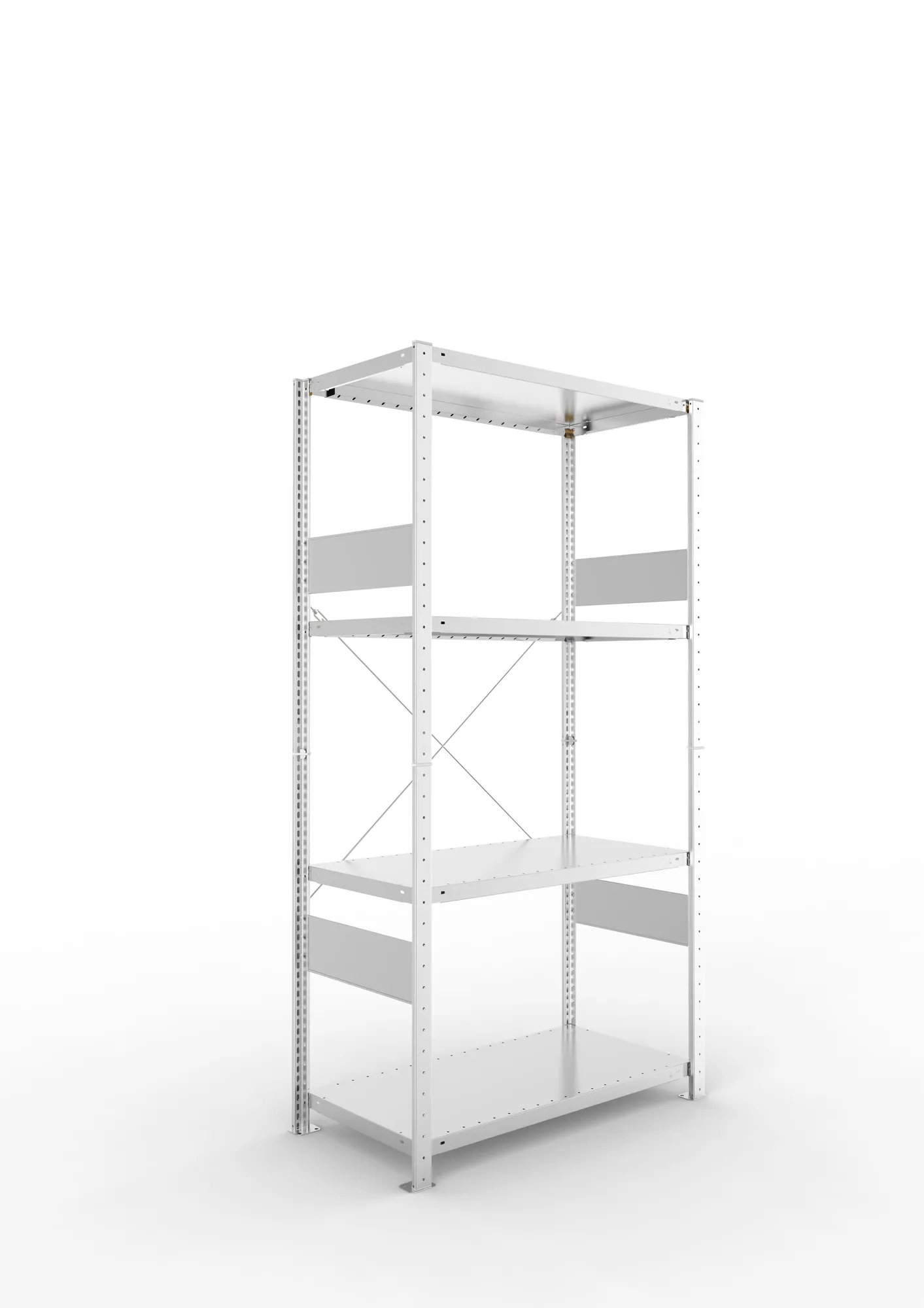 META CLIP SPLIT, Fachbodenregal, Grundregal, 2000 x 1000 x 500 mm, Fachlast 230 kg, 4 Ebenen, verzinkt – Ansicht in Blickhöhe