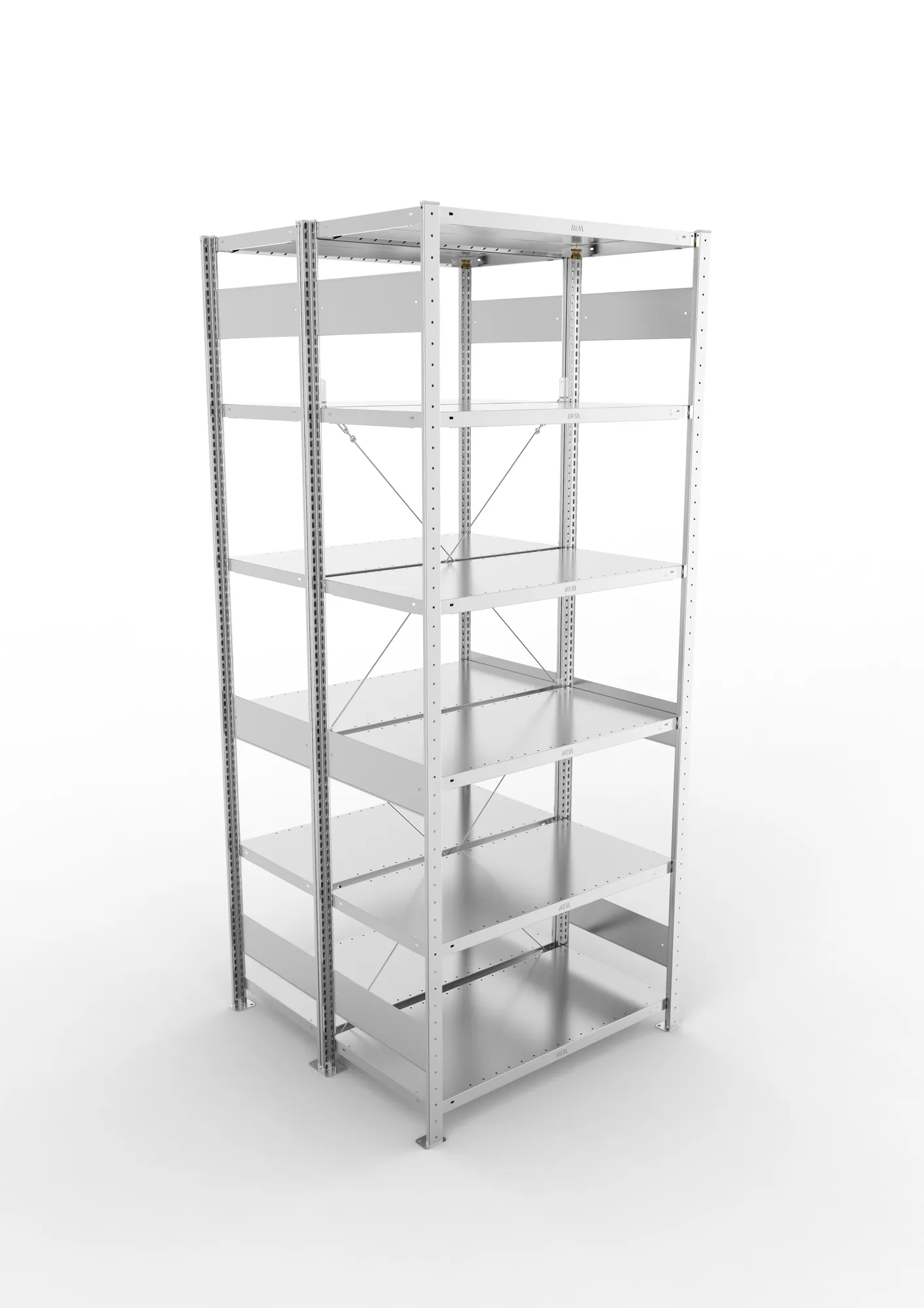 META CLIP, Fachbodenregal, Doppel-Grundregal, 2500 x 1000 x 500 mm, Fachlast 230 kg, 6 Ebenen, verzinkt – Ansicht von oben