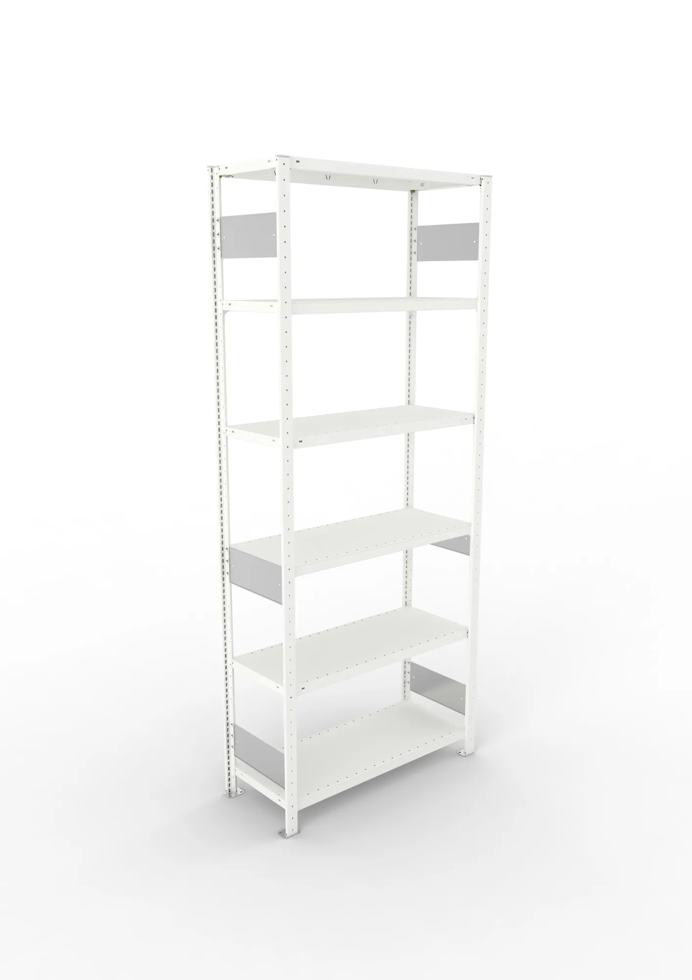 META CLIP S3, Fachbodenregal, Grundregal, 2500 x 1000 x 400 mm, Fachlast 150 kg, 6 Ebenen, Längsriegel, RAL 7035 – Ansicht von oben