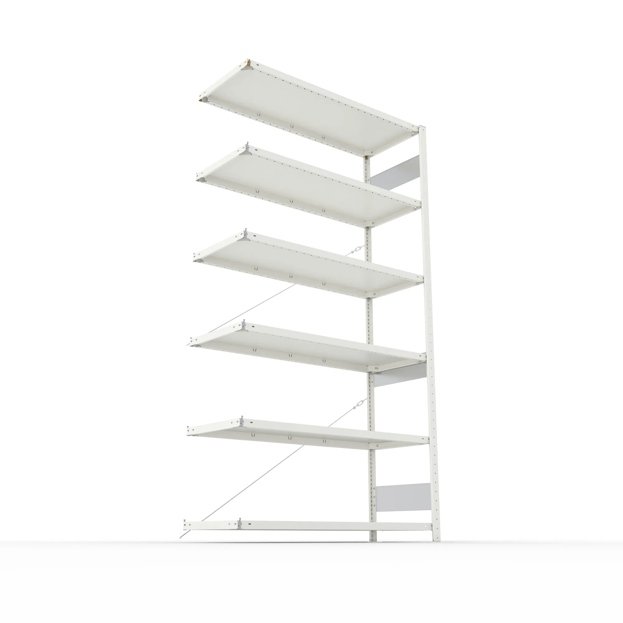 META CLIP S3, Fachbodenregal, Anbauregal, 2500 x 1300 x 500 mm, Fachlast 150 kg, 6 Ebenen, RAL 7035 – Ansicht von unten