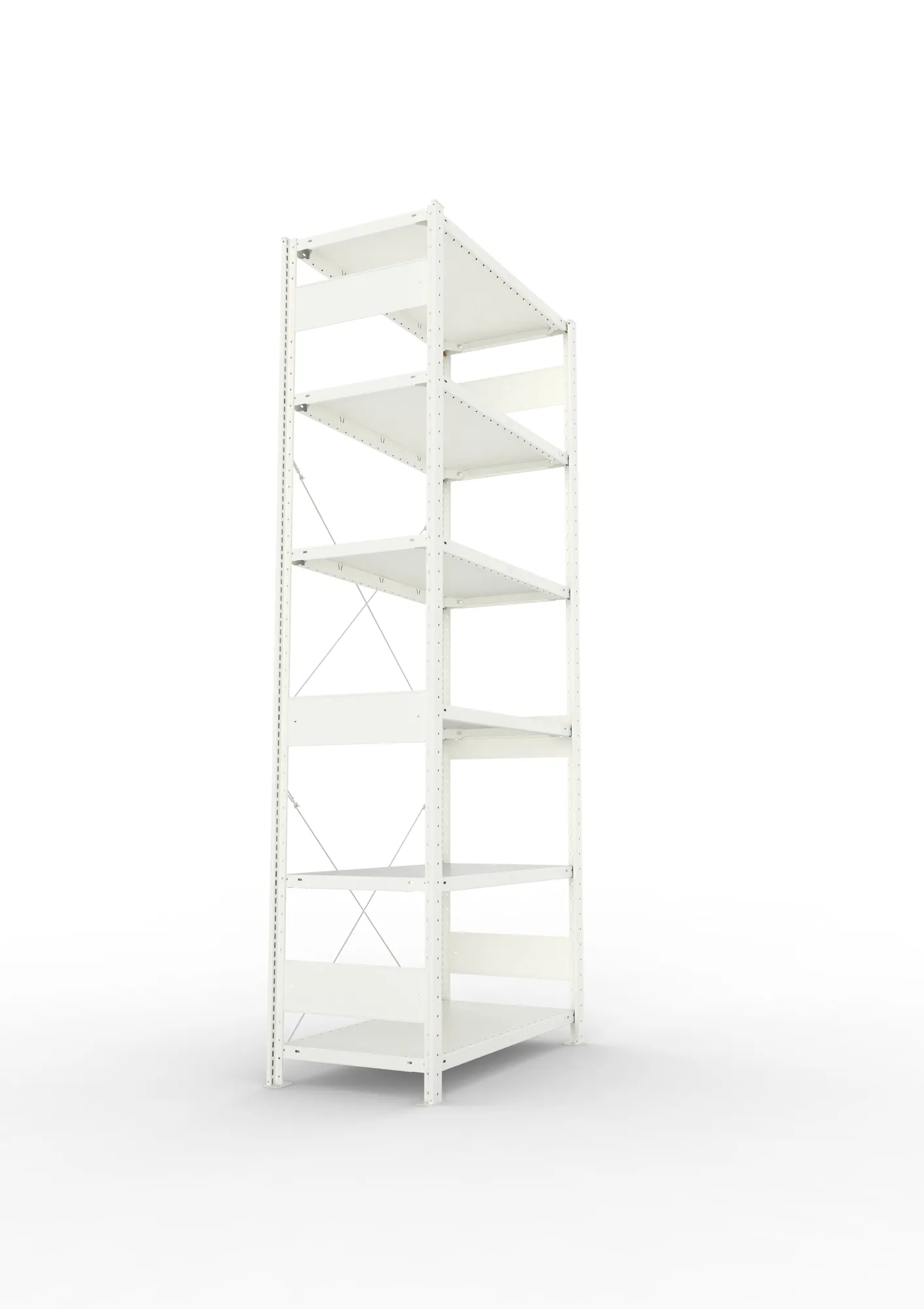 META CLIP, Fachbodenregal, Grundregal, 2500 x 1000 x 500 mm, Fachlast 150 kg, 6 Ebenen, RAL 7035 – Seitenansicht