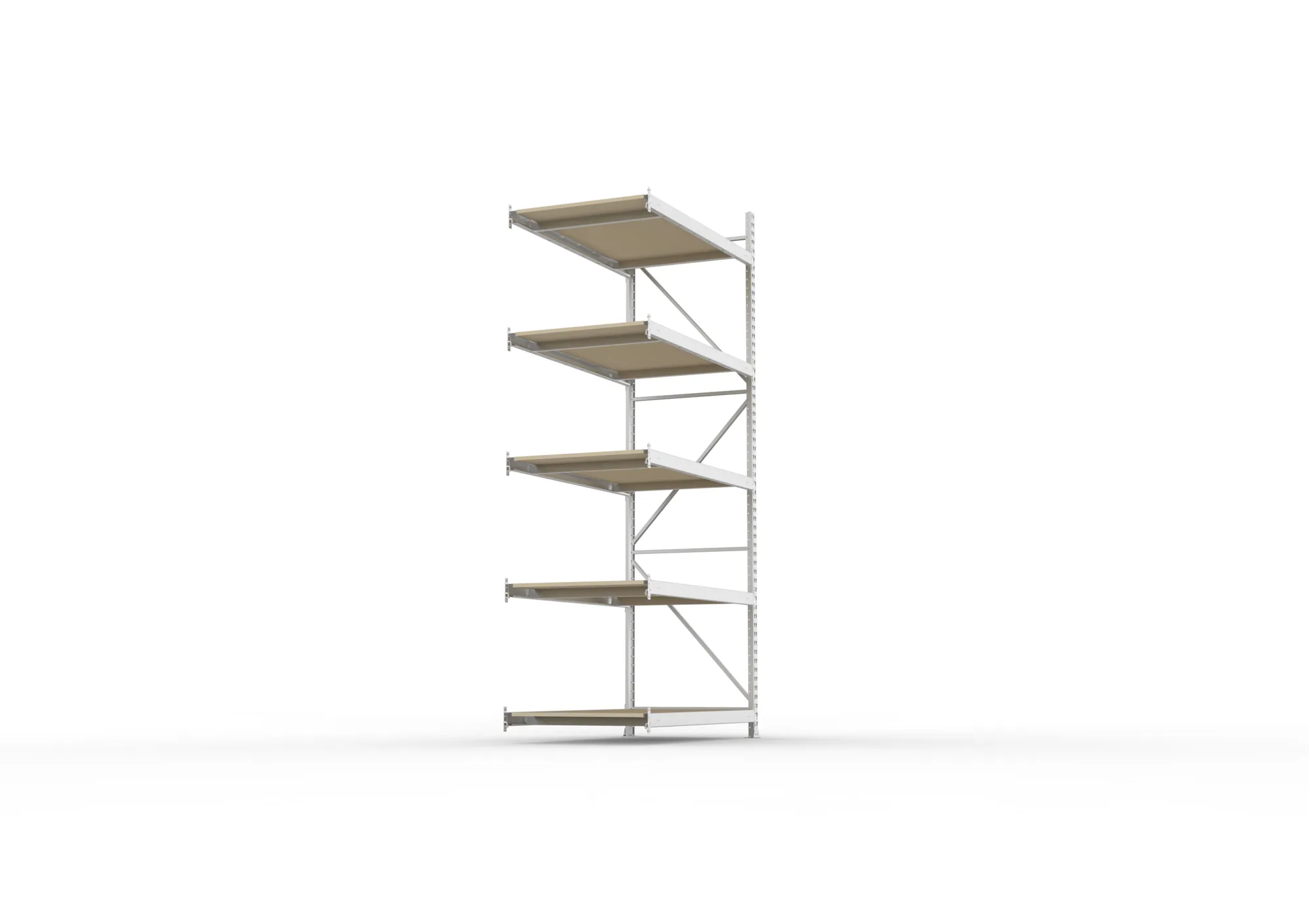 META MINI-RACK, Weitspannregal, Anbauregal, 3000 x 1400 x 800 mm, Fachlast 600 kg, Spanplattenböden, 5 Ebenen – Seitenansicht