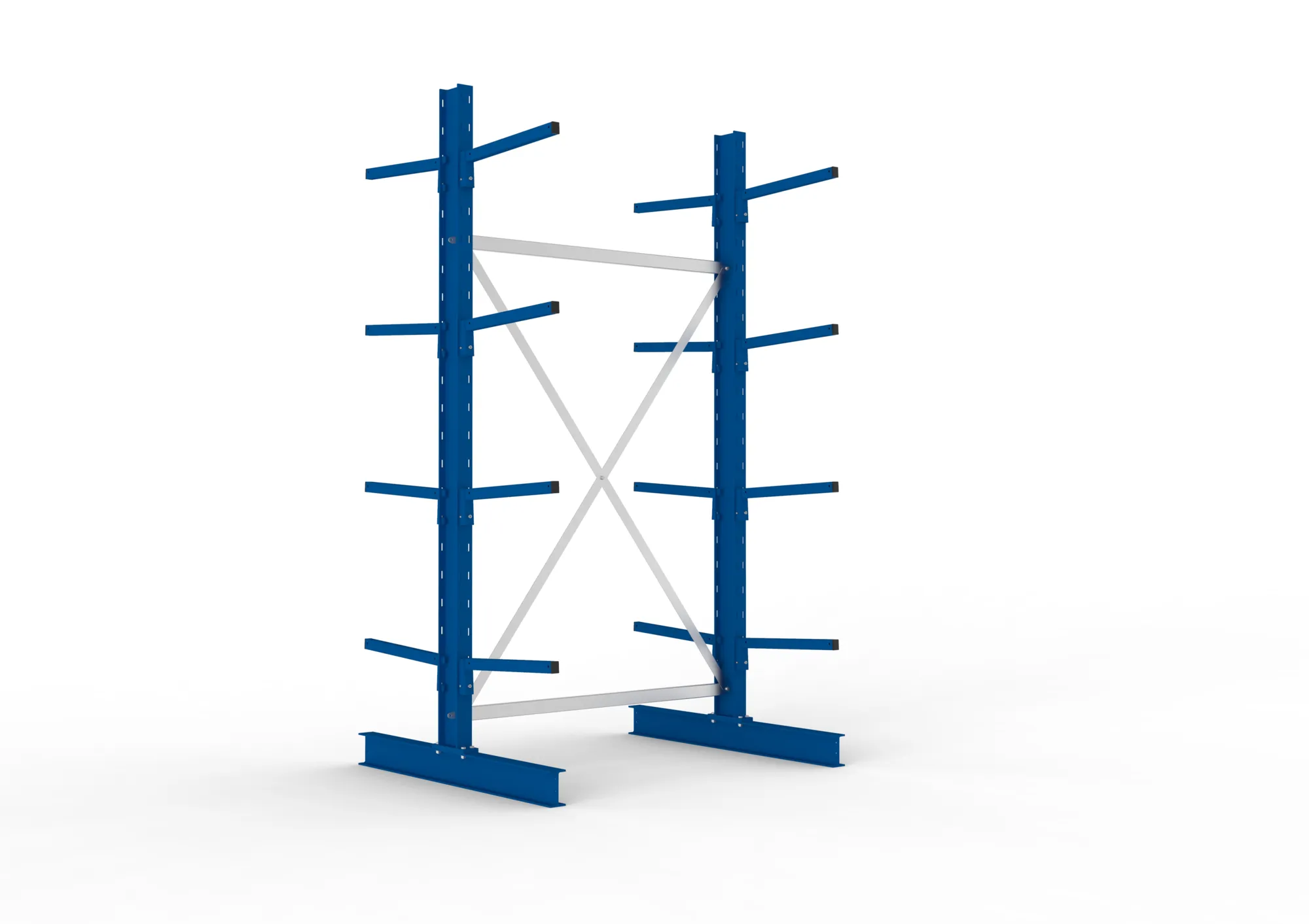 META MULTISTRONG L, Kragarmregal, Grundregal, 2500 x 1300 x 500 mm, Armlast 175 kg, doppelseitig, 4+1 Ebenen – Ansicht in Blickhöhe