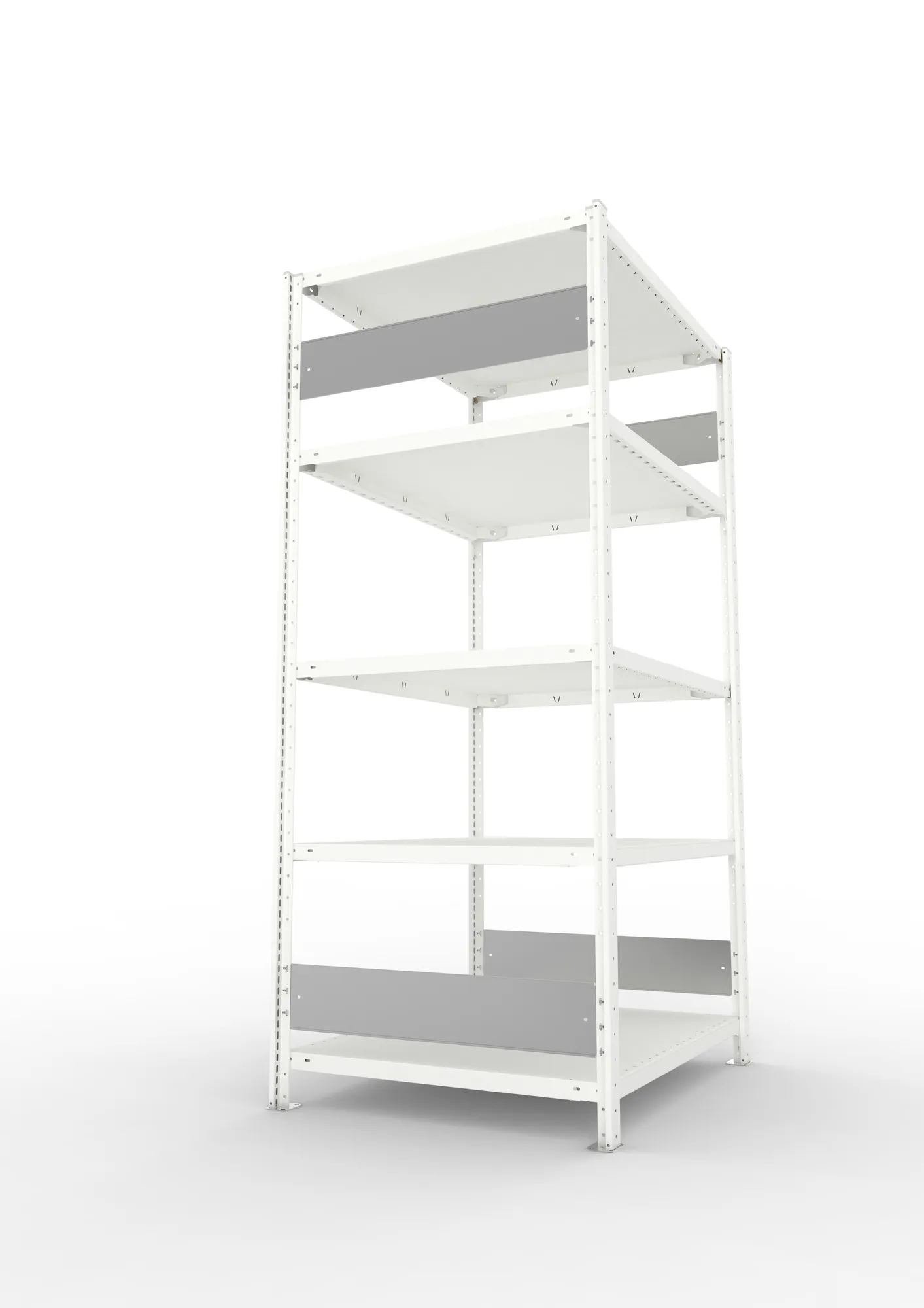 META CLIP S3, Fachbodenregal, Grundregal, 2000 x 1000 x 800 mm, Fachlast 230 kg, 5 Ebenen, Längsriegel, RAL 7035 – Seitenansicht