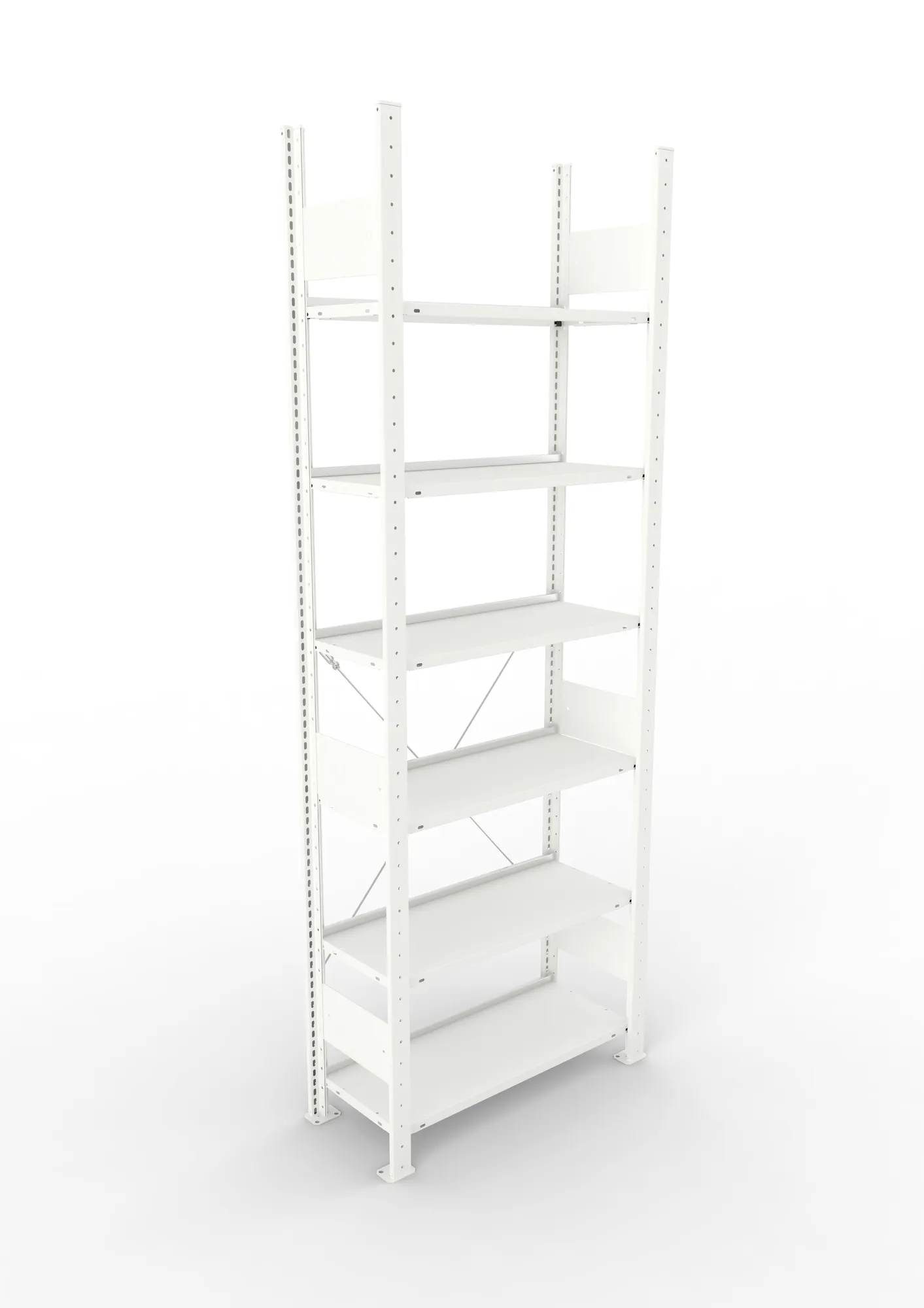 META CLIP COMPACT, Büro-Steckregal, Grundregal, 2200 x 750 x 300 mm, Fachlast 80 kg, 6+0 Ebenen, RAL 7035 – Ansicht von oben