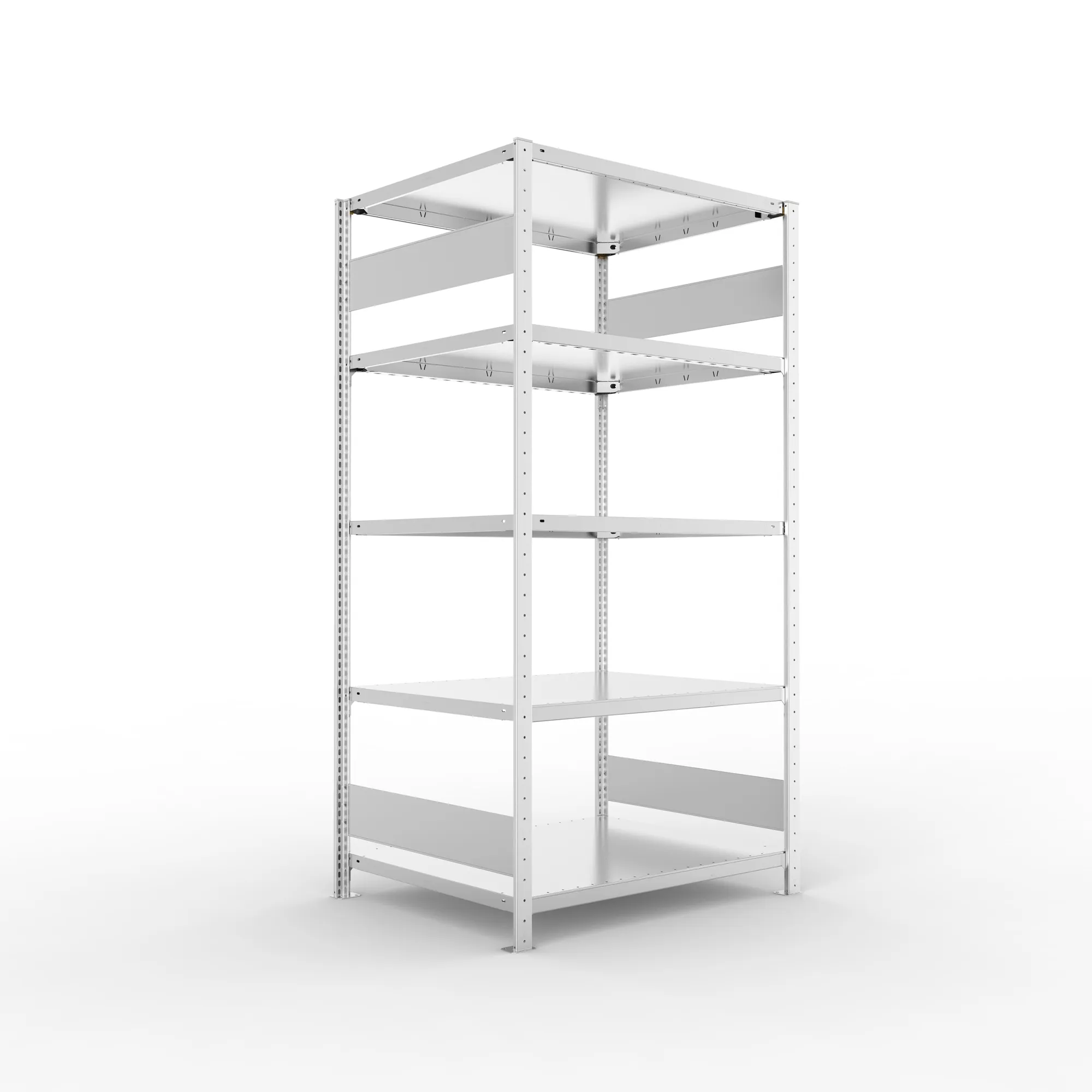 META CLIP S3, Fachbodenregal, Grundregal, 2000 x 1000 x 800 mm, Fachlast 230 kg, 5 Ebenen, Längsriegel, verzinkt – Ansicht in Blickhöhe