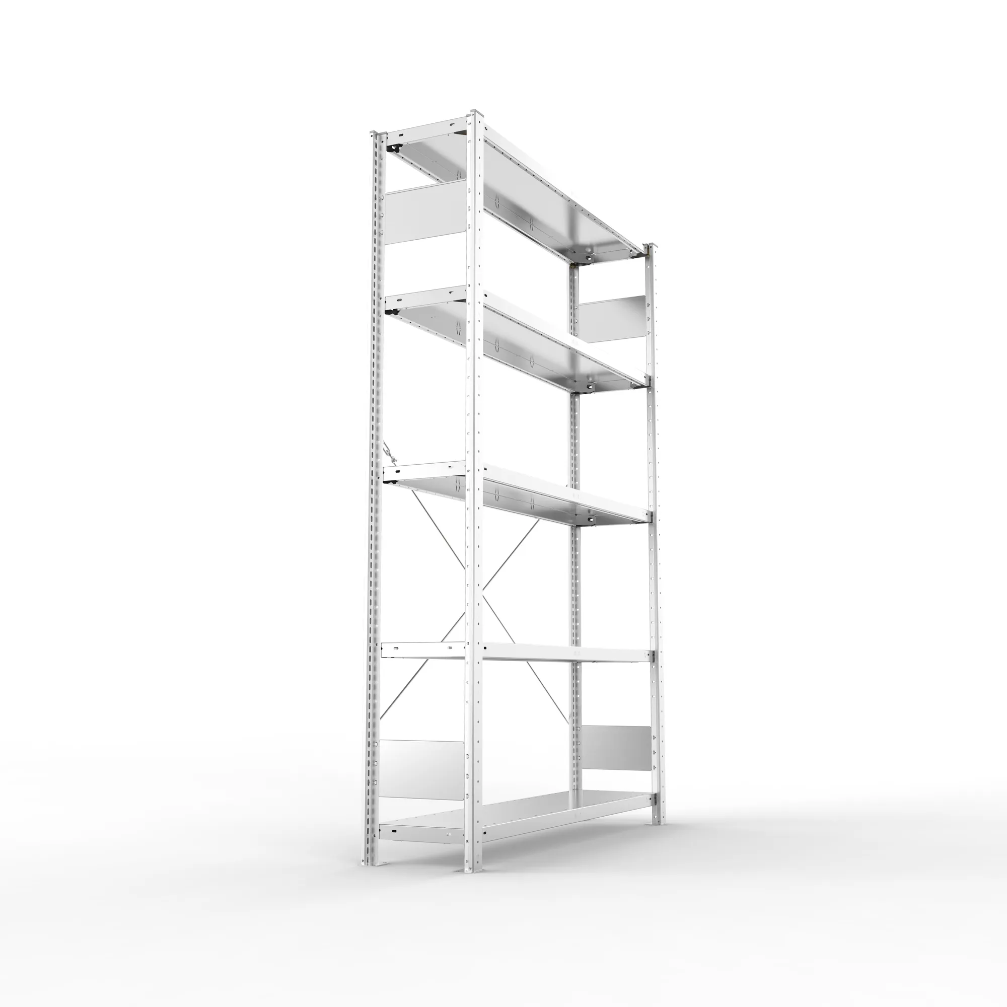 META CLIP S3, Fachbodenregal, Grundregal, 2000 x 1300 x 300 mm, Fachlast 230 kg, 5 Ebenen, verzinkt – Seitenansicht