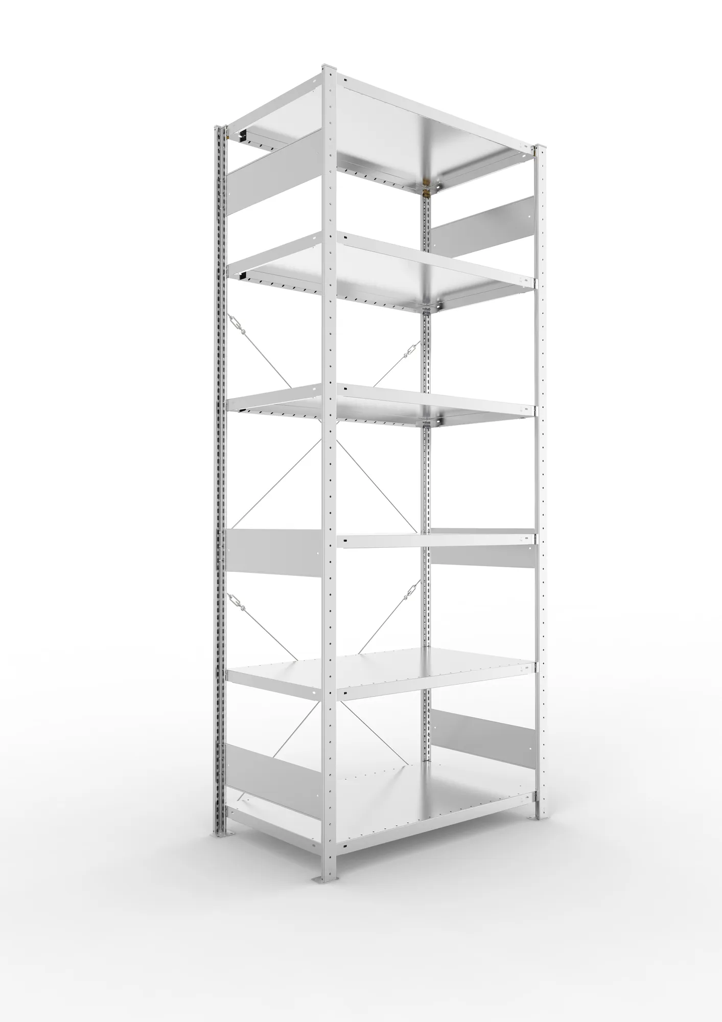 META CLIP S3, Fachbodenregal, Grundregal, 2500 x 1000 x 600 mm, Fachlast 230 kg, 6 Ebenen, verzinkt – Ansicht in Blickhöhe